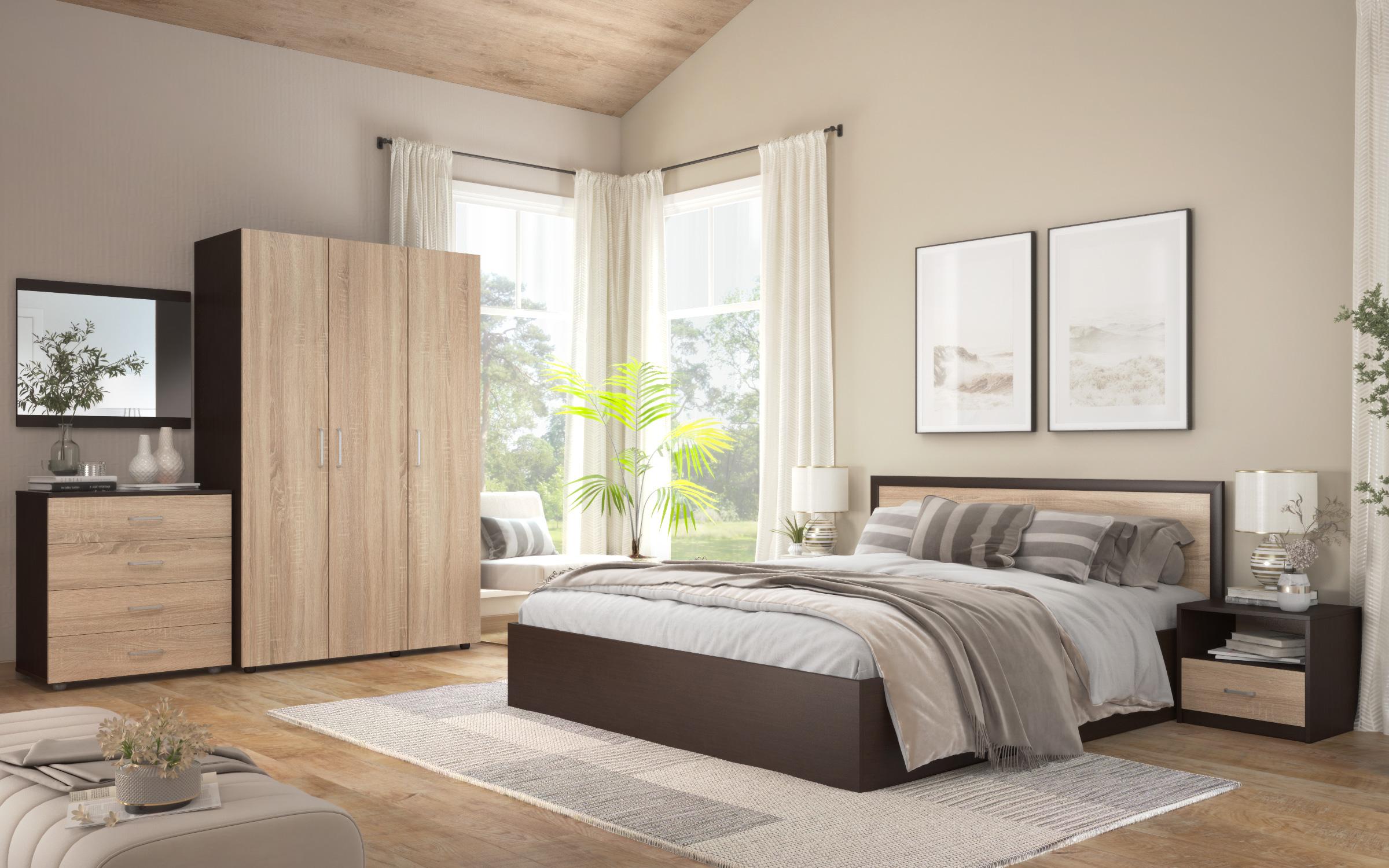 Set dormitor Nadejda + saltea 164/190, wenge + stejar sonoma  1