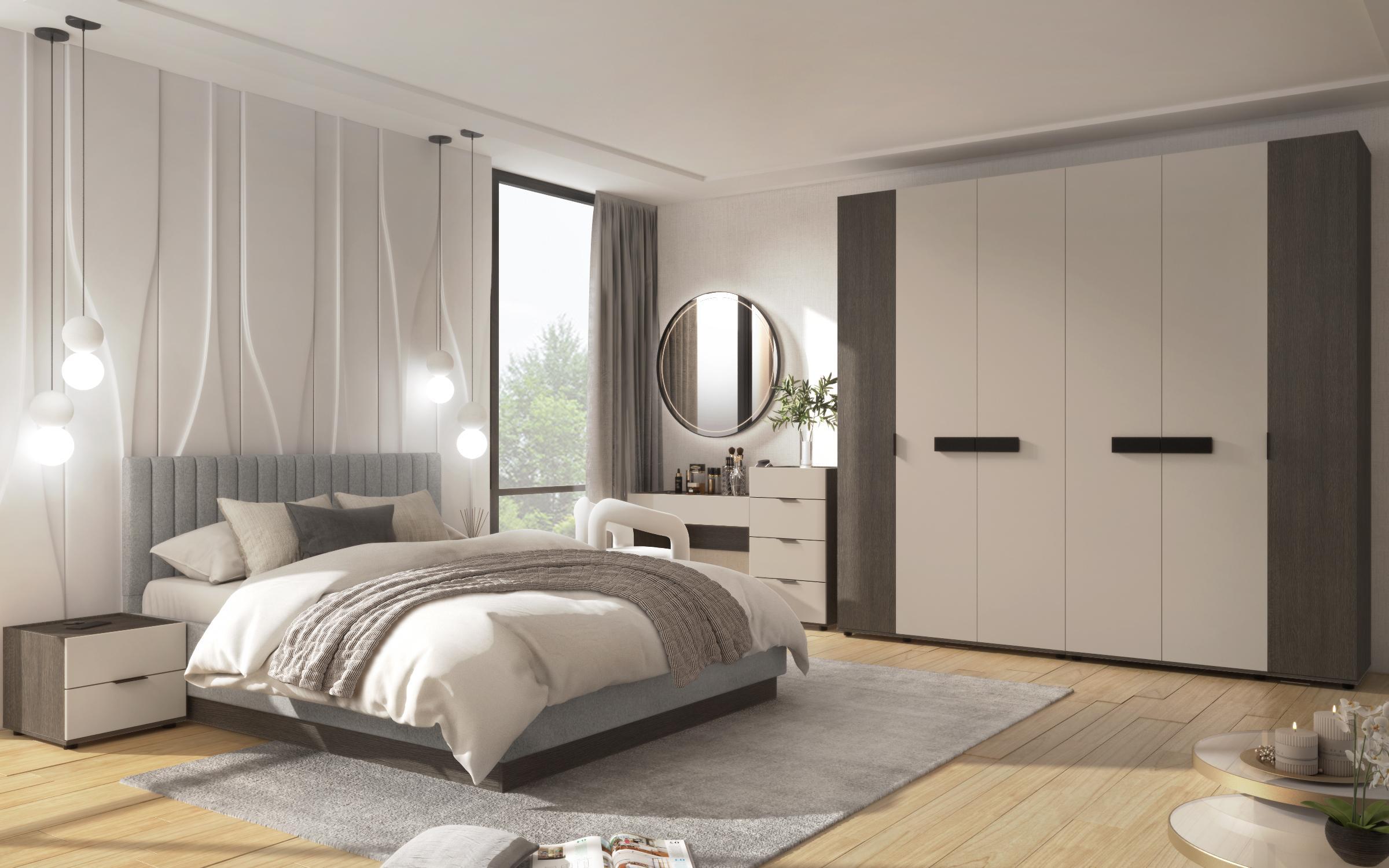 Pat dublu tapitat 160/200 Novela, stejar antracit + gri deschis  3