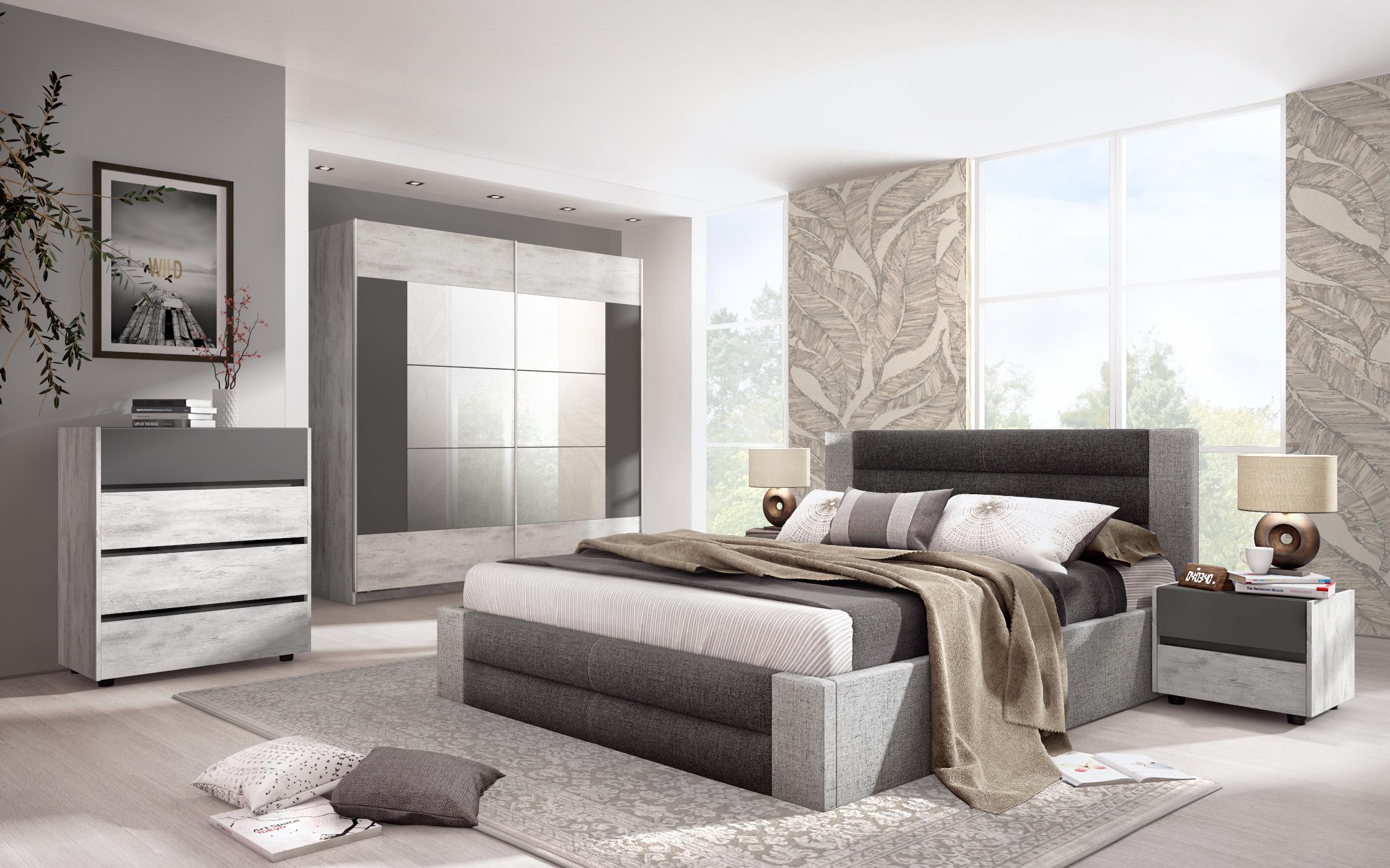 Set  dormitor Prestige + saltea 160/200, stejar antic + antracit mat  2
