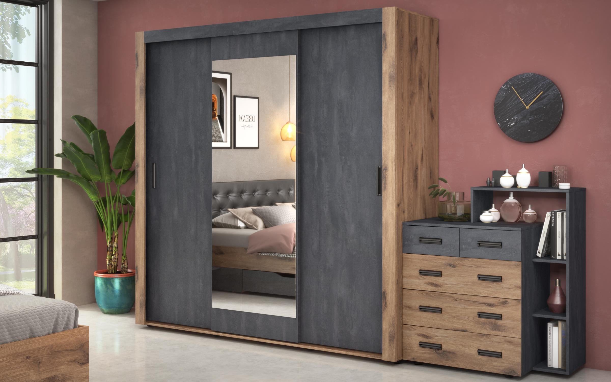 Set dormitor Sandero +saltea cu o fata Neo dream  160/200, stejar scandinav inchis + magma  5