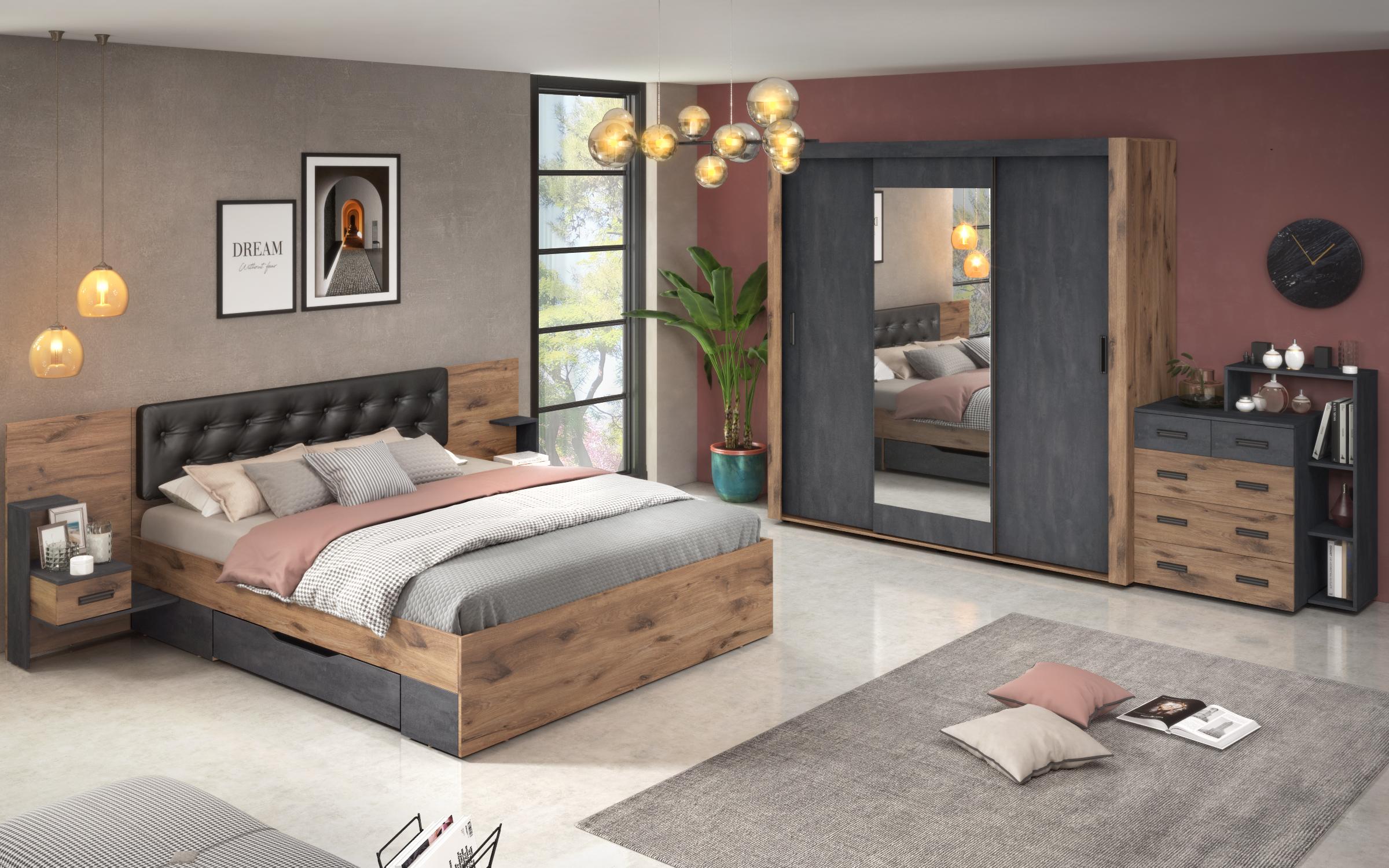 Set dormitor Sandero +saltea cu o fata Neo dream  160/200, stejar scandinav inchis + magma  7