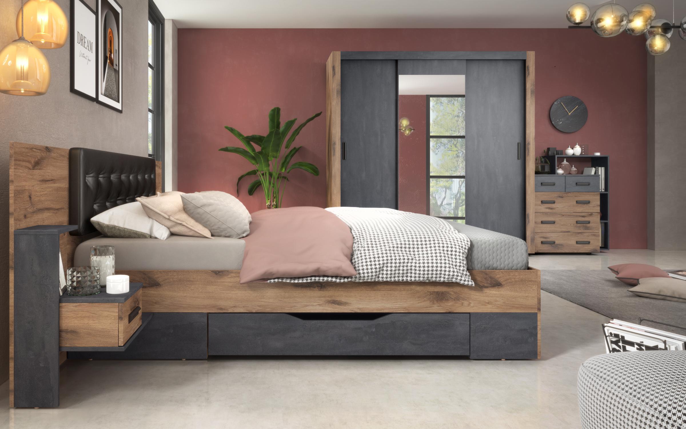 Set dormitor Sandero +saltea cu o fata Neo dream  160/200, stejar scandinav inchis + magma  6