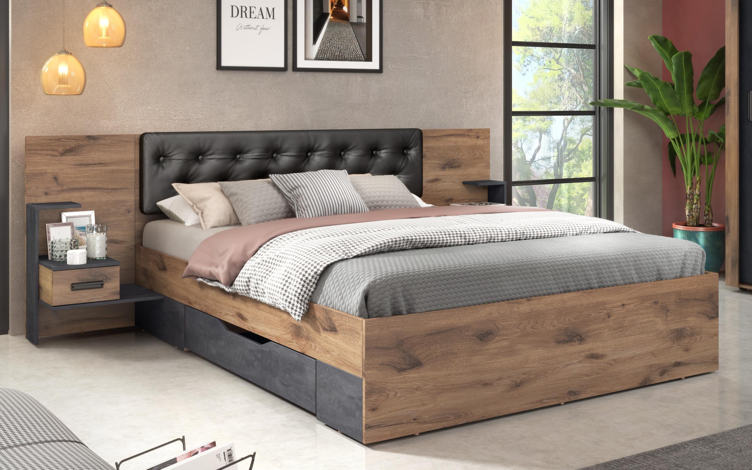 Set dormitor Sandero +saltea cu o fata Neo dream  160/200, stejar scandinav inchis + magma  2