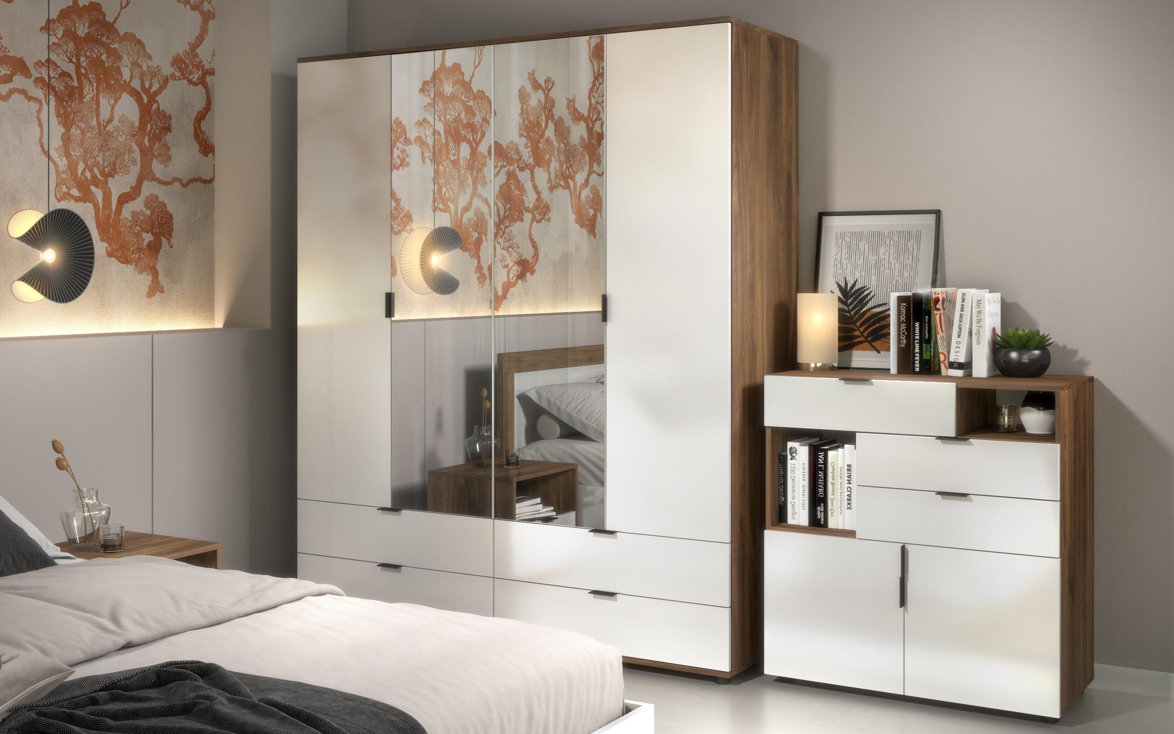 Set dormitor Toronto pentru saltea 160/200, stejar coniac + alb lucios  3
