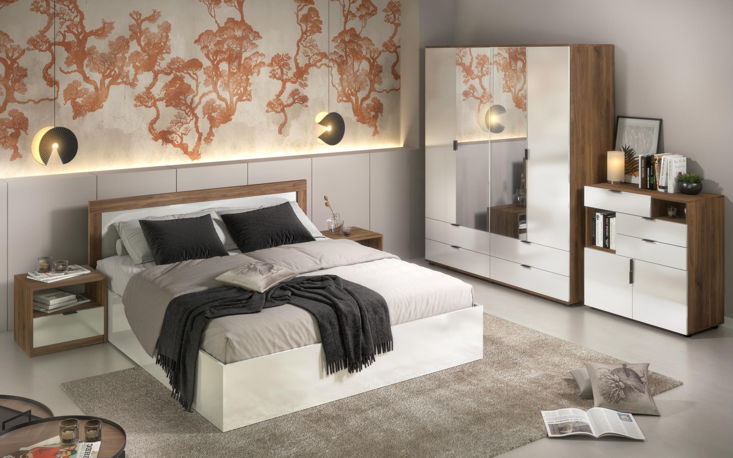 Set dormitor Toronto pentru saltea 160/200, stejar coniac + alb lucios  6