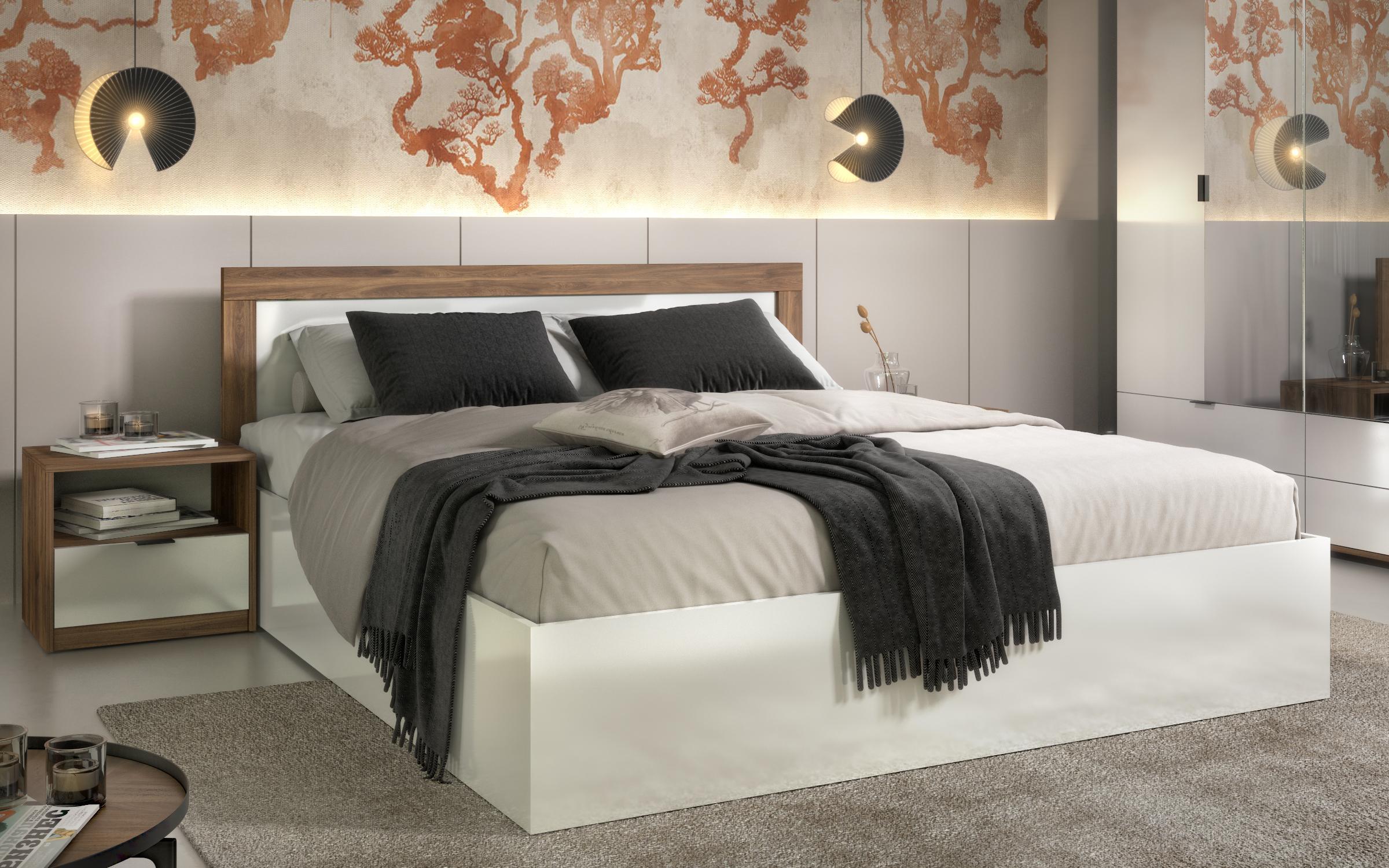 Set dormitor Toronto pentru saltea 160/200, stejar coniac + alb lucios  2
