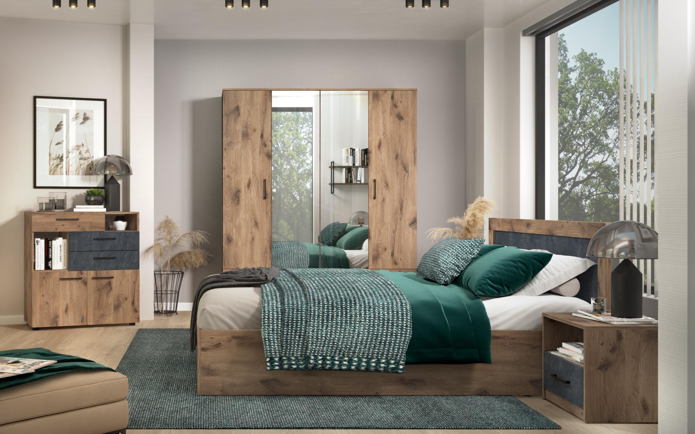 Set dormitor Varion + saltea 160/200, stejar scandinav inchis + Magma  3