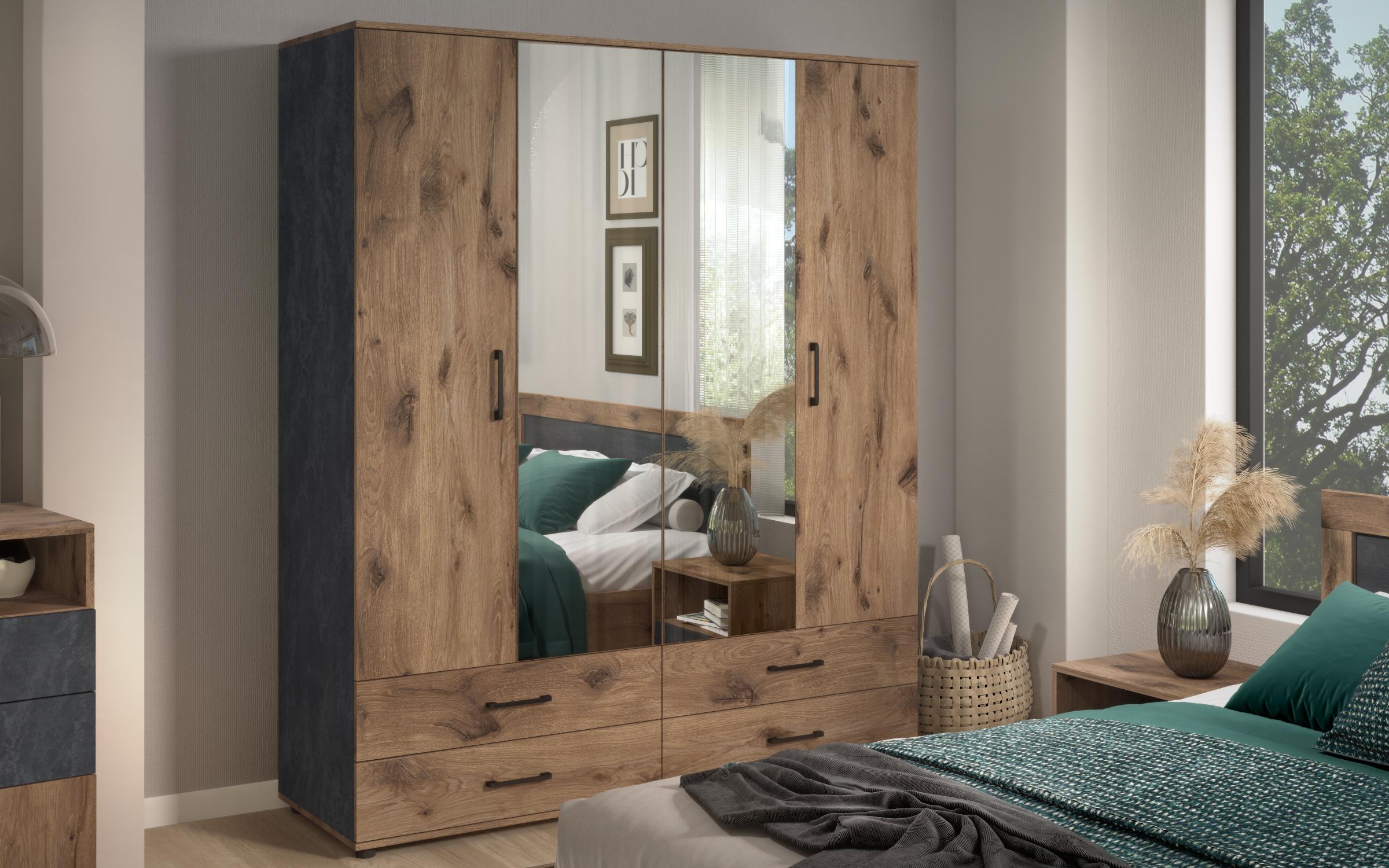 Set dormitor Varion + saltea 160/200, stejar scandinav inchis + Magma  4