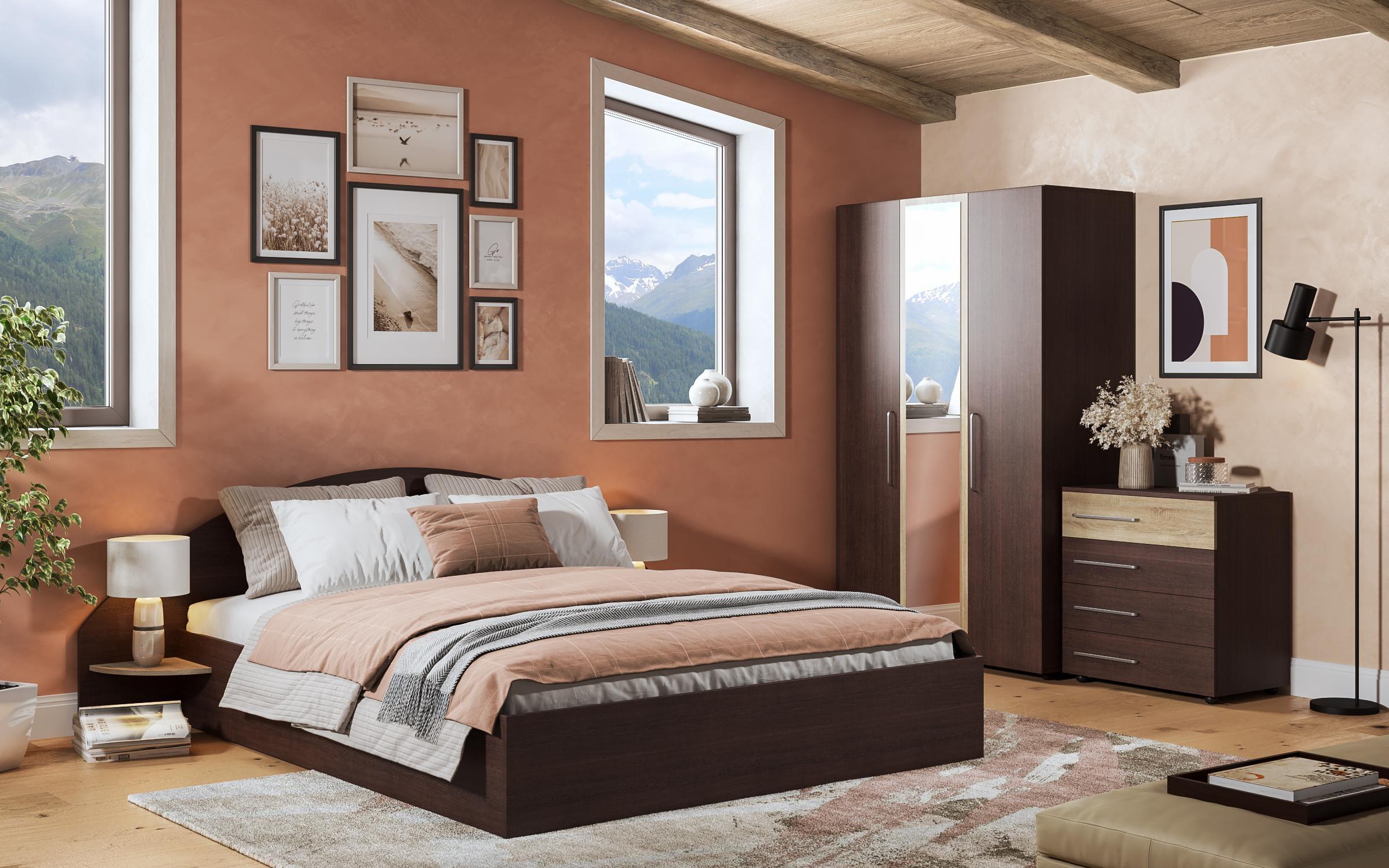 Pat dublu 160/200 Aura + saltea, wenge + stejar sonoma  3