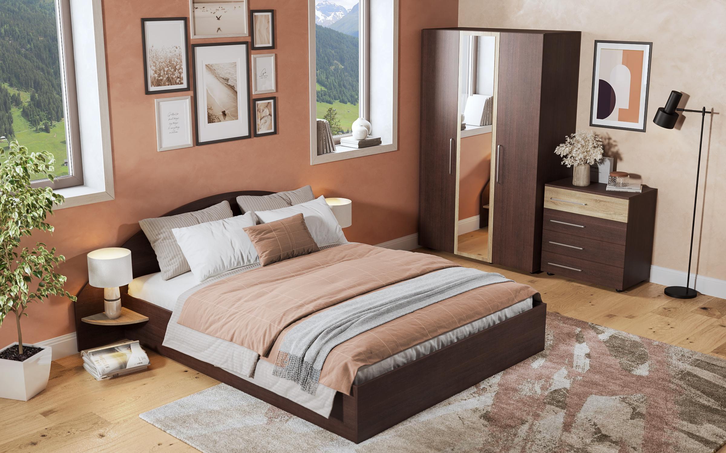 Set dormitor Aura pentru saltea 160/200, wenge + stejar sonoma  2