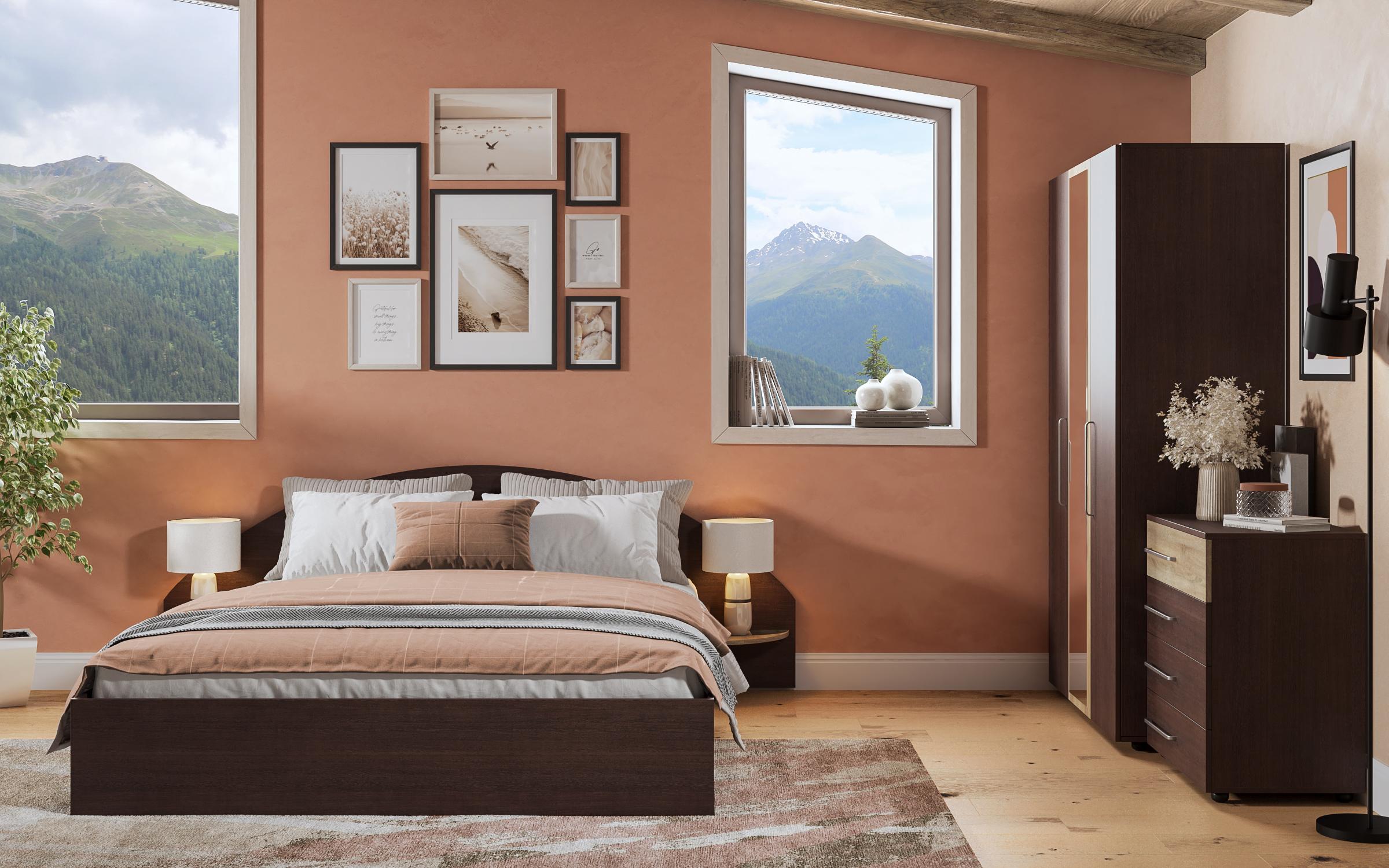 Set dormitor Aura pentru saltea 160/200, wenge + stejar sonoma  3