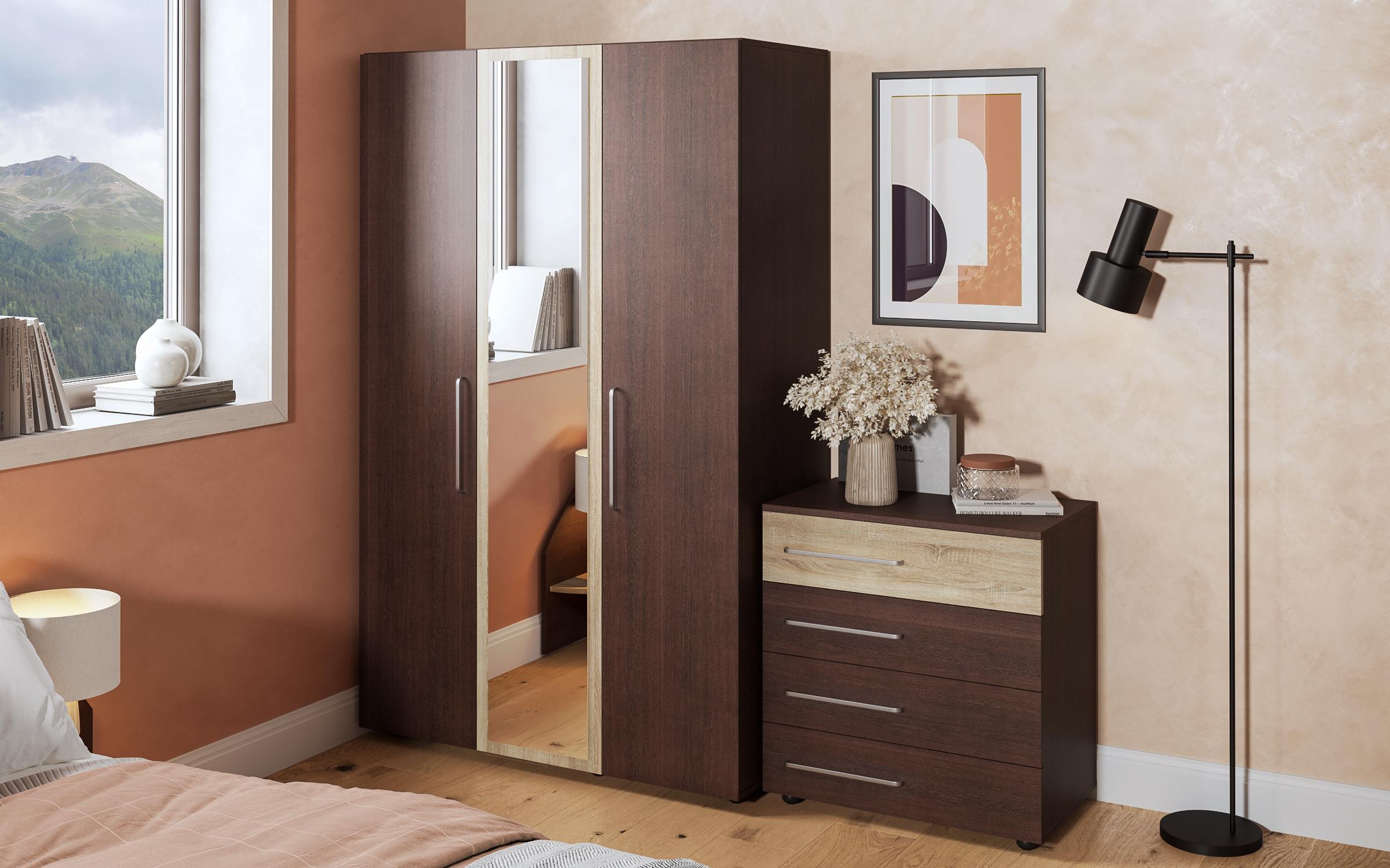 Set dormitor Aura pentru saltea 160/200, wenge + stejar sonoma  4