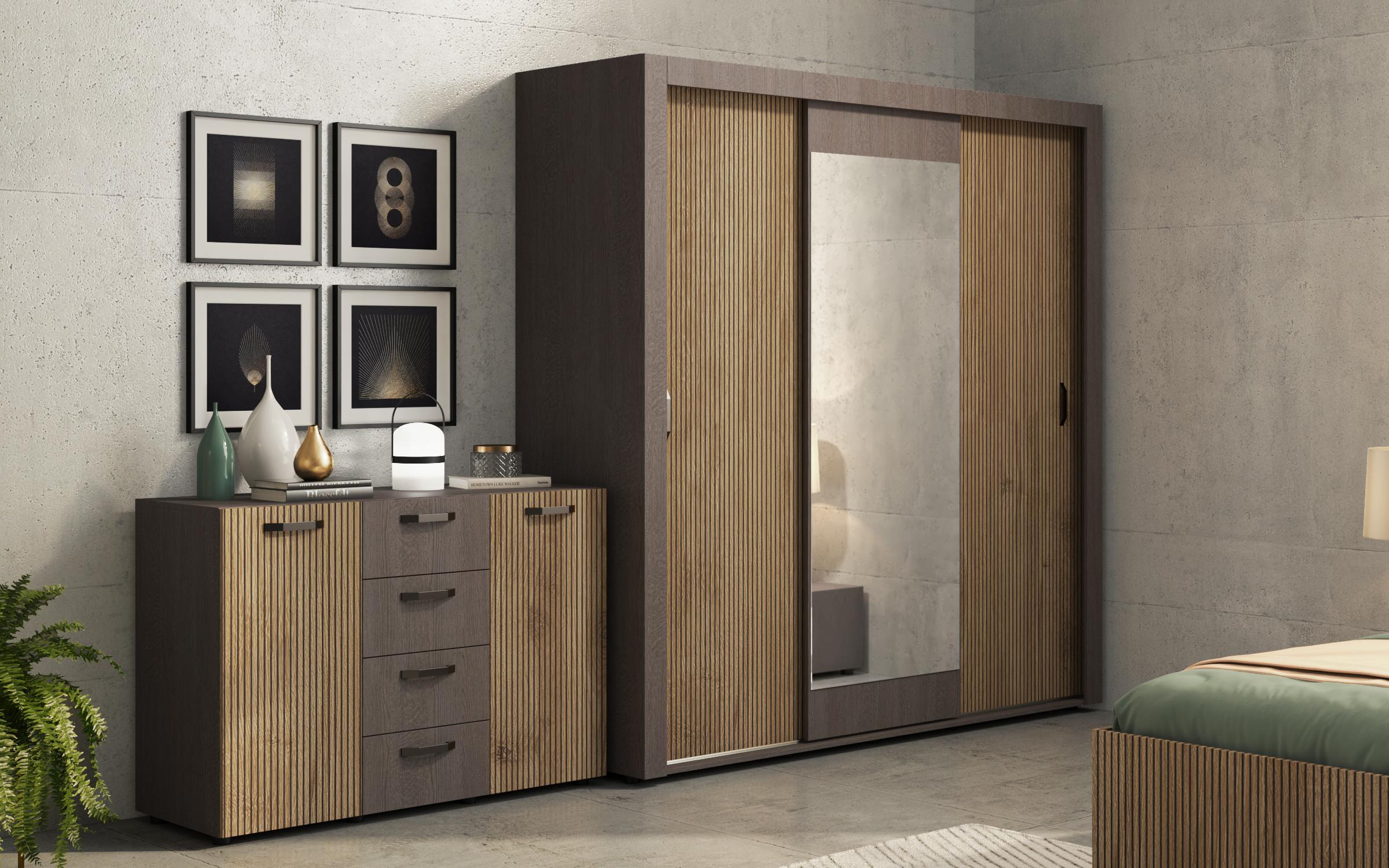 Dulap cu usi glisante Balman, stejar antracit + cadiz  2