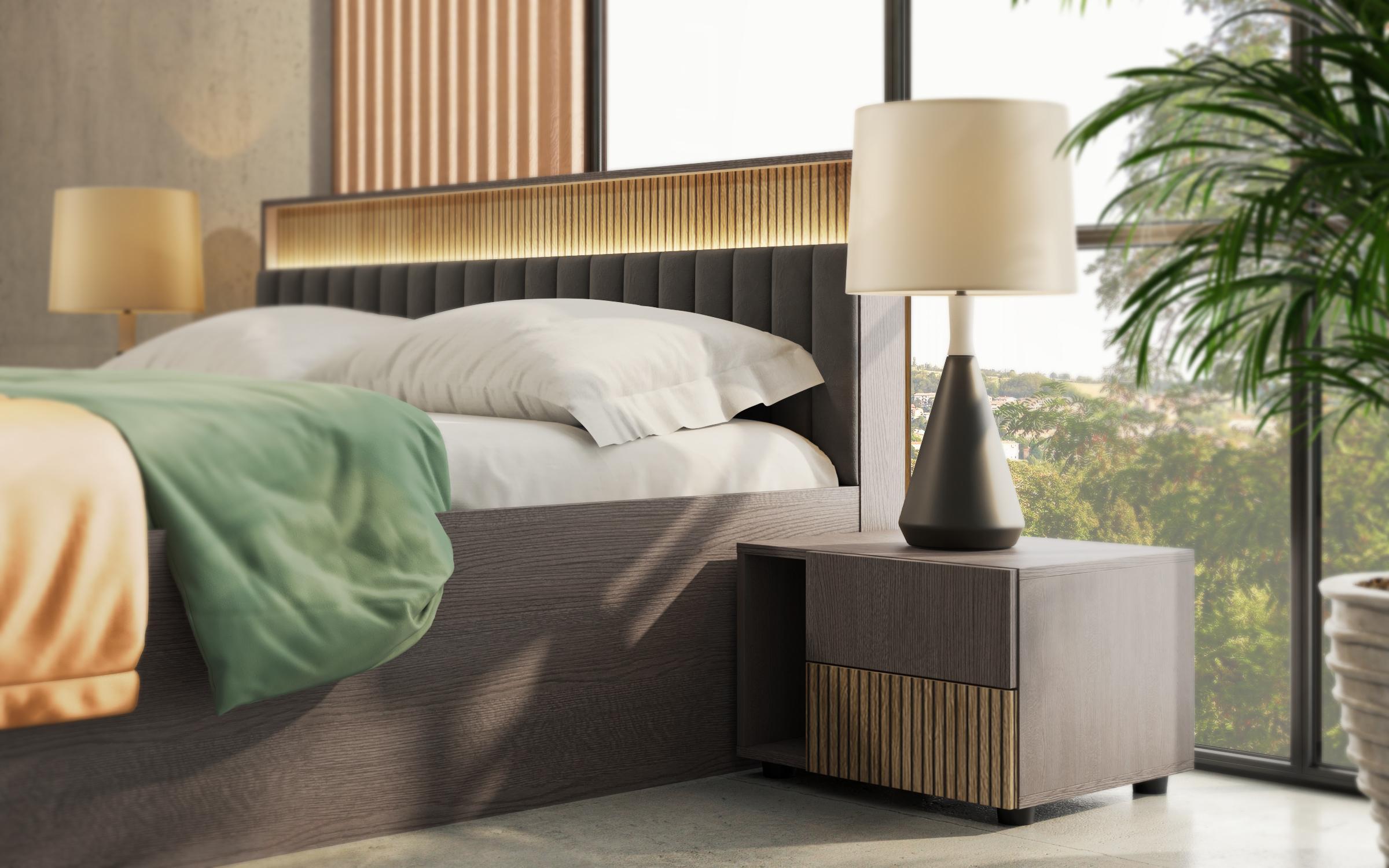 Pat dublu 160/200 + LED Balman + saltea, stejar antracit + cadiz  2