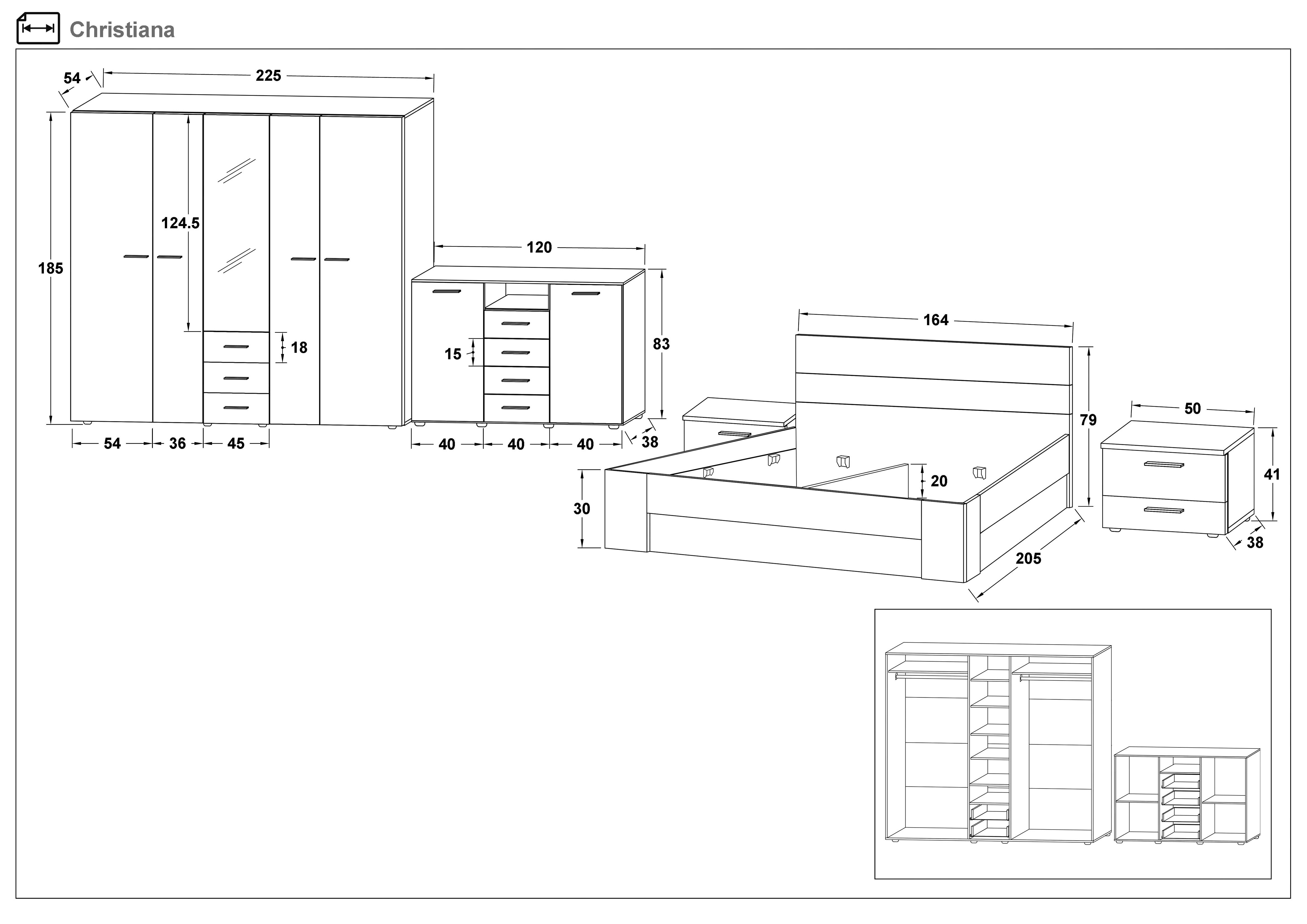 Set dormitor 160/200 Cristiana, stejar wotan + antracit  2
