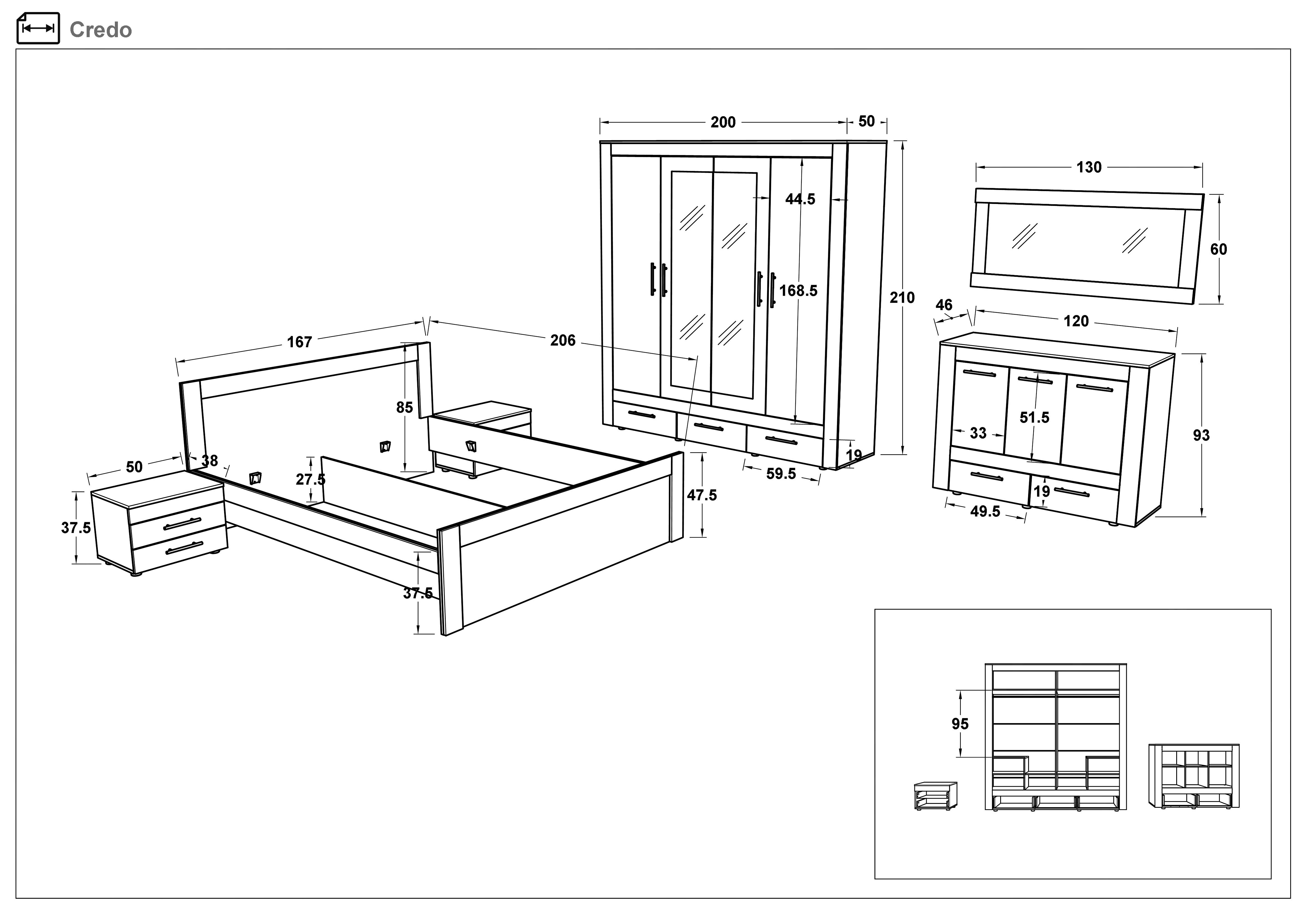Set dormitor 160/200 Credo, stejar coniac + Silk  2