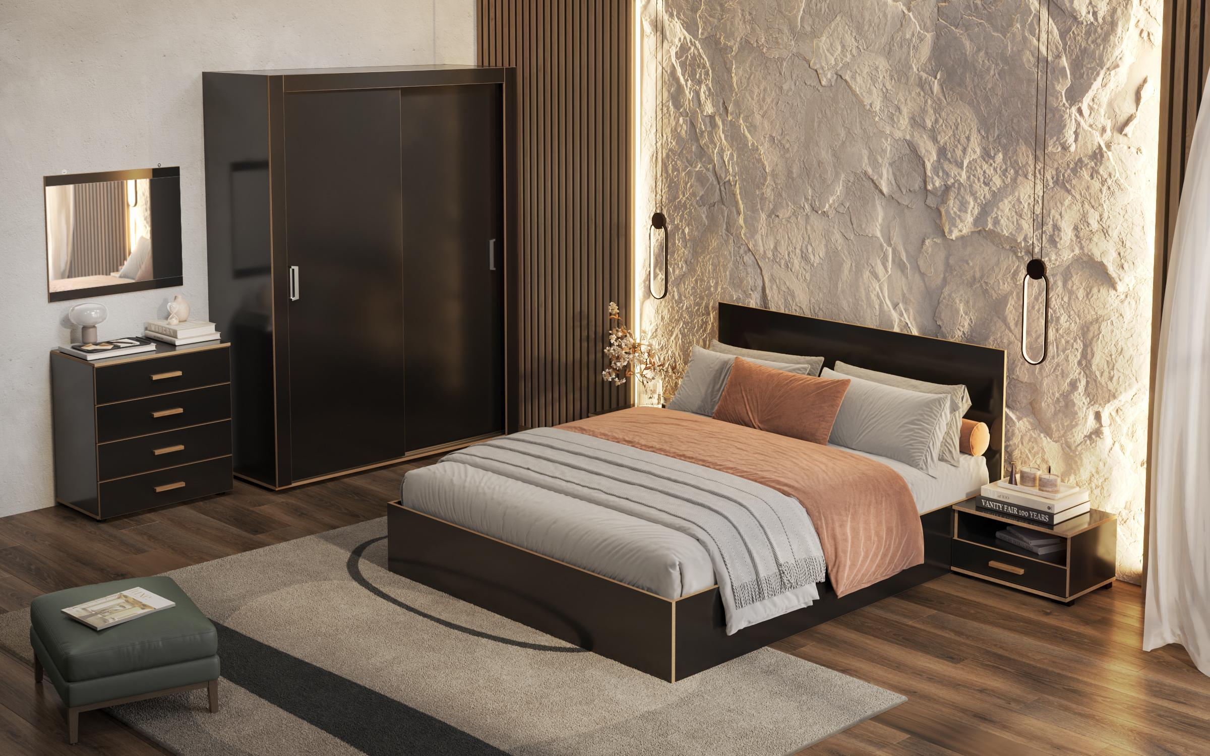 Двуспальная кровать 160/200 Фрей + матрас, черный глянец  4