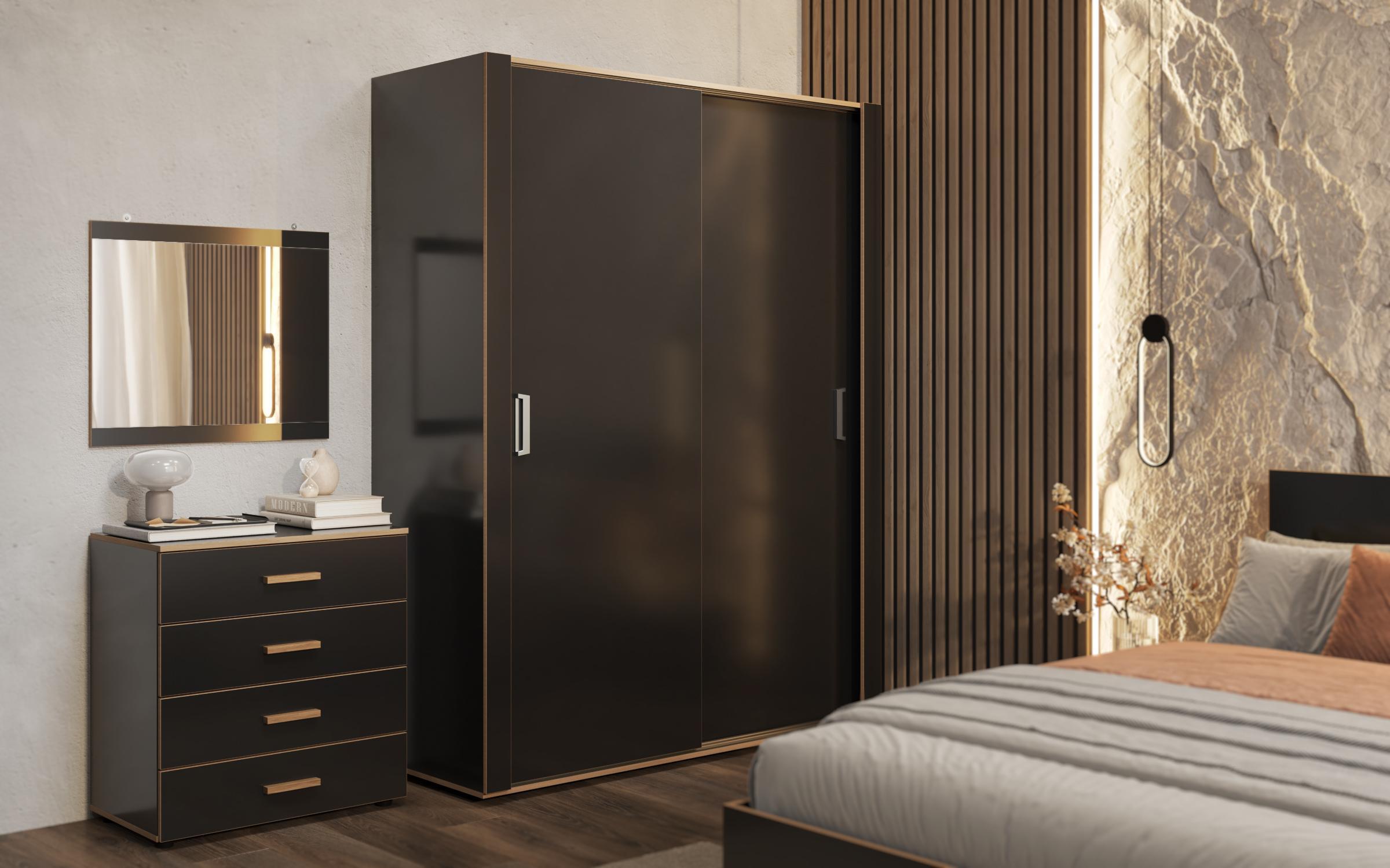 Set dormitor Frey pentru saltea 160/200, negru lucios  2