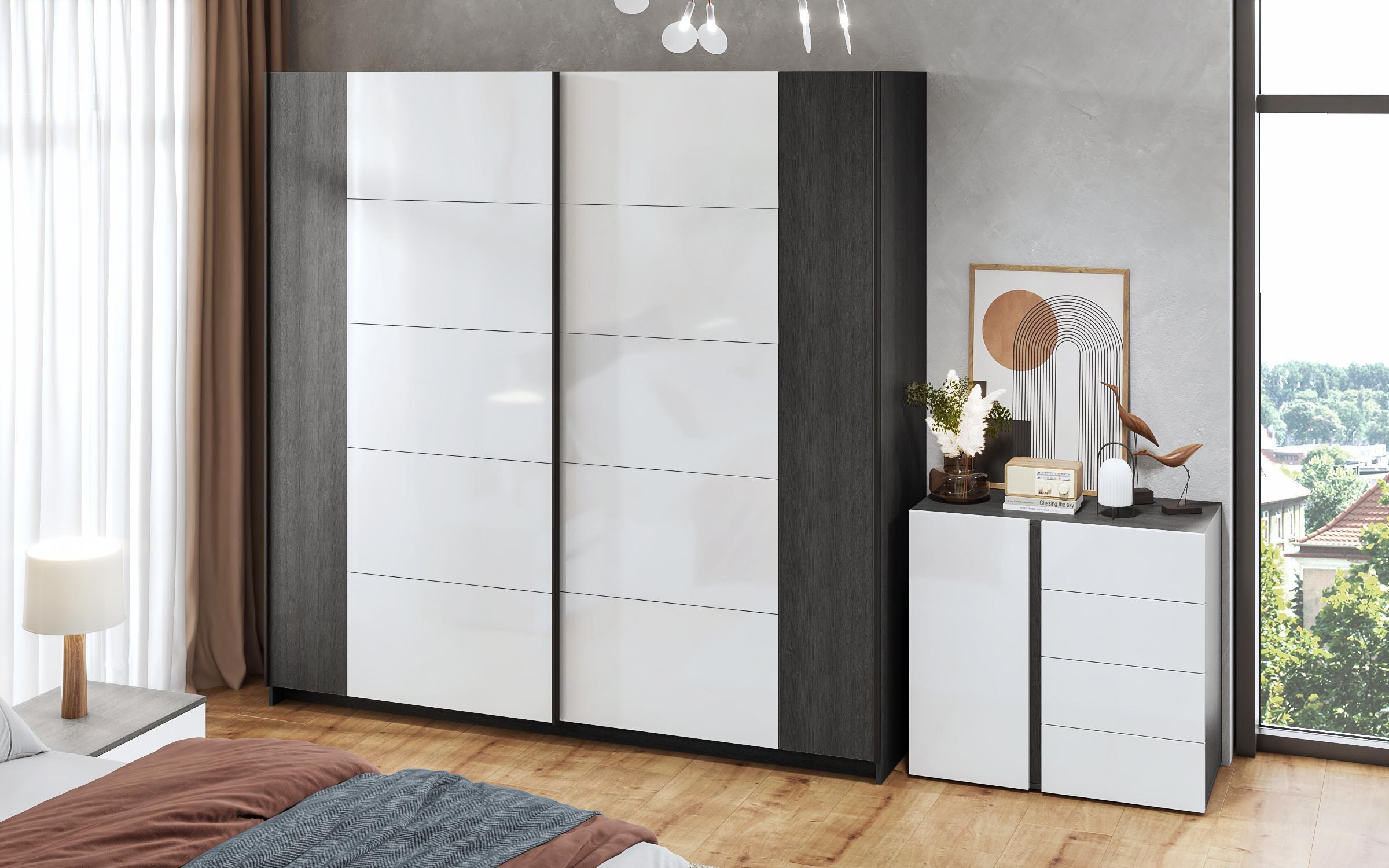 Set dormitor  Infinity pentru saltea 160/200, alb lucios + stejar antracit  4