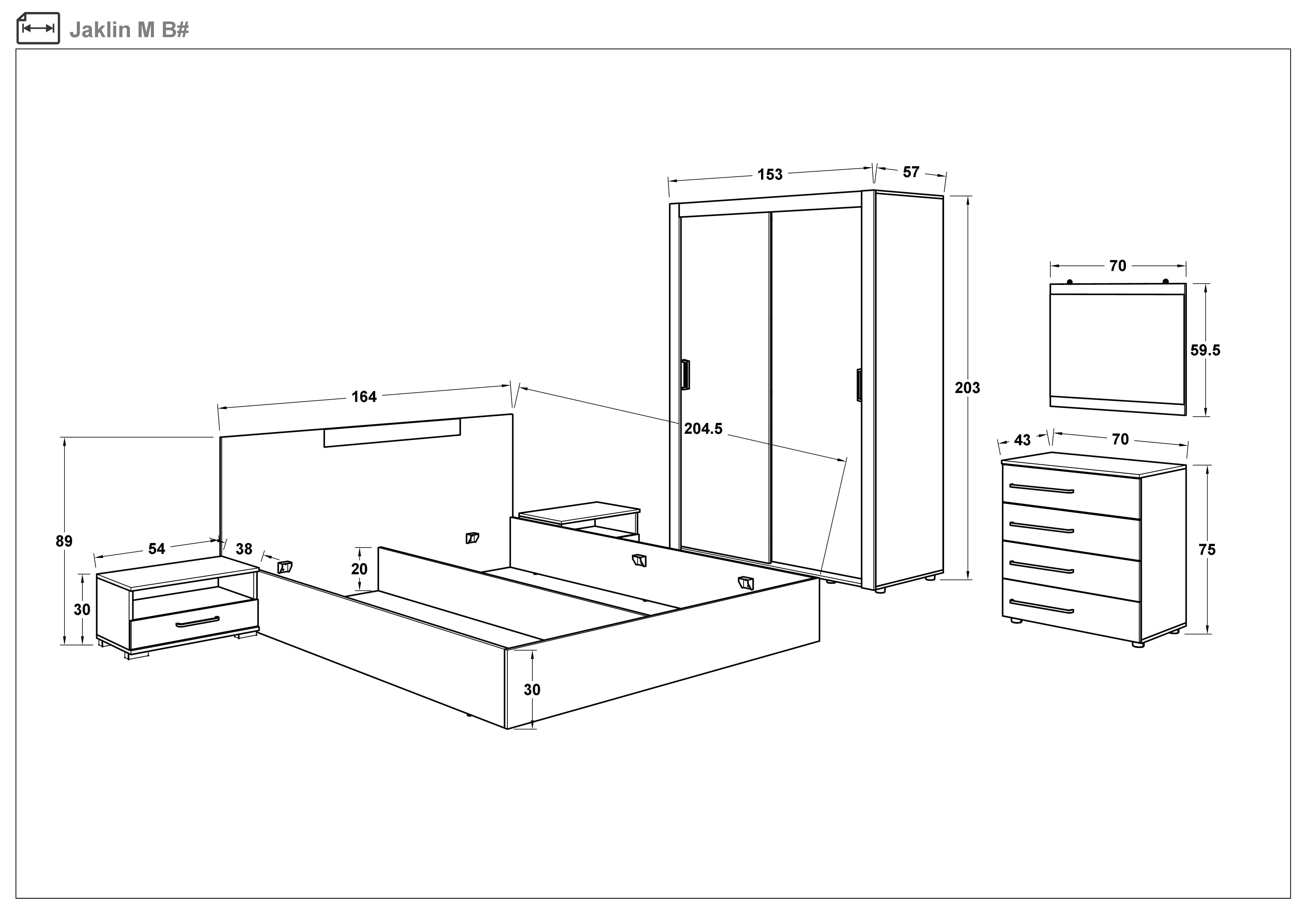 Спальный гарнитур 160/200 Жаклин М, белый + черный глянец  2