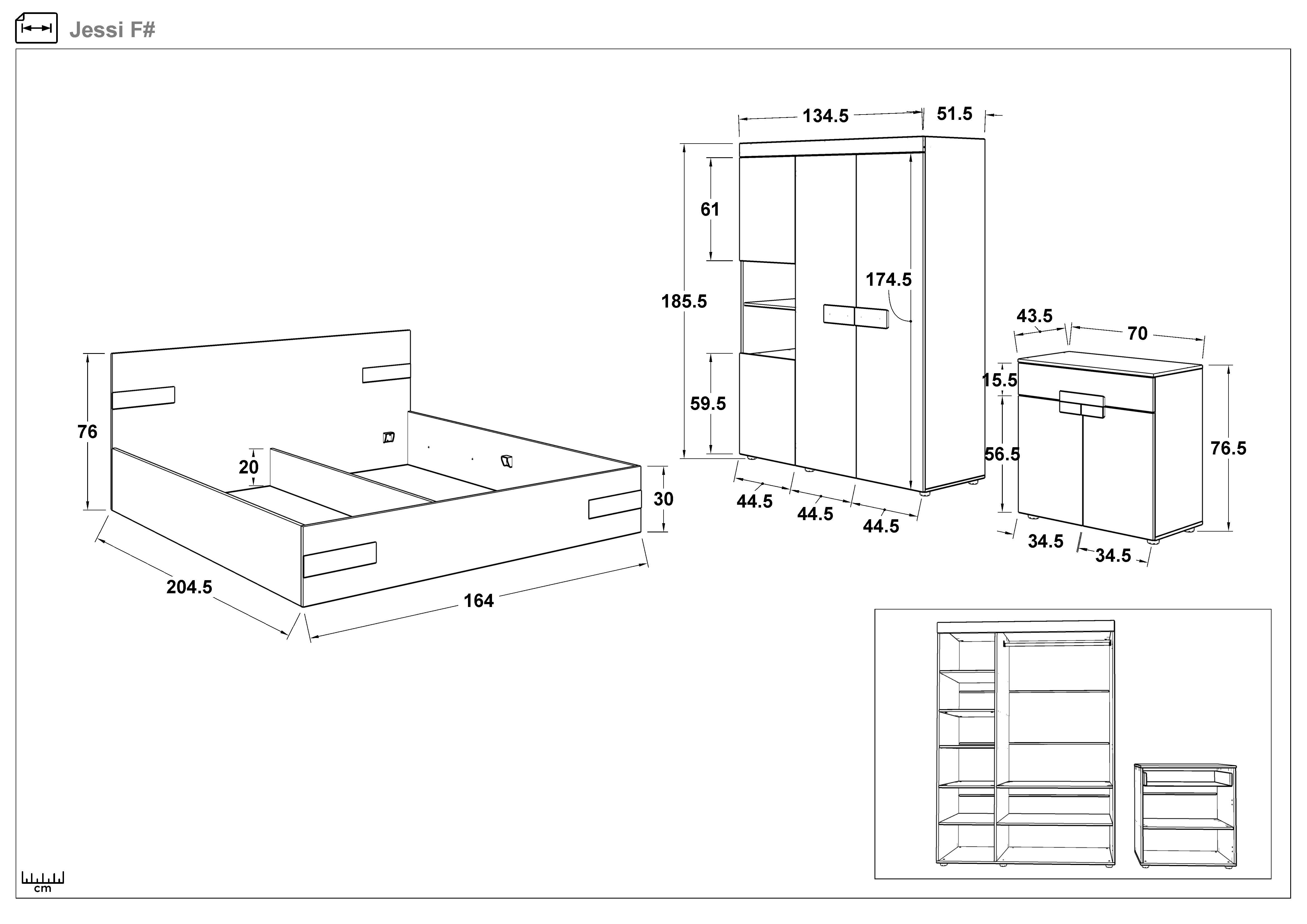 Set dormitor 160/200 Jessie, stejar evoc + negru lucios  2