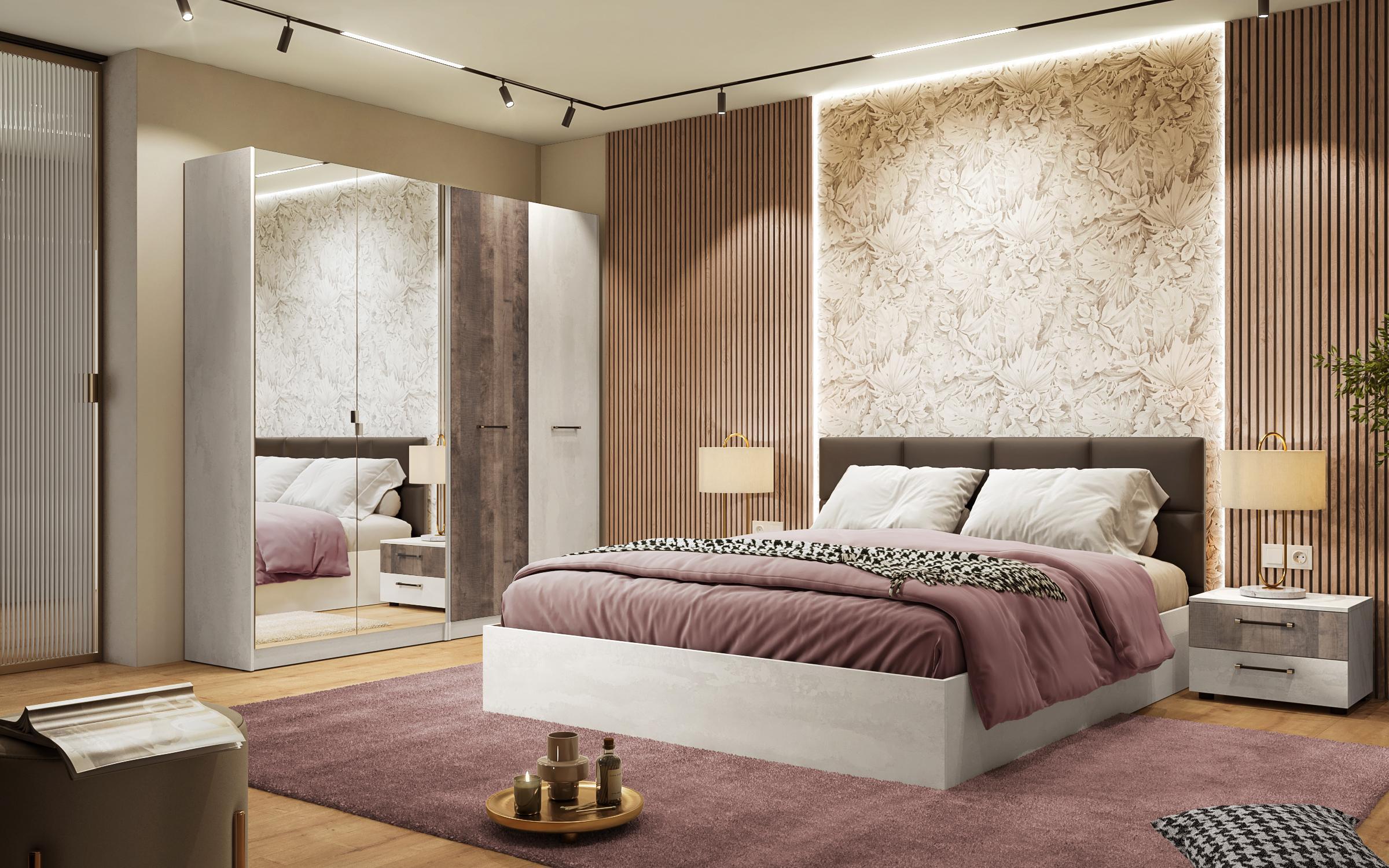 Set dormitor Keti + saltea 160/200, Silk + stejar colonial  1