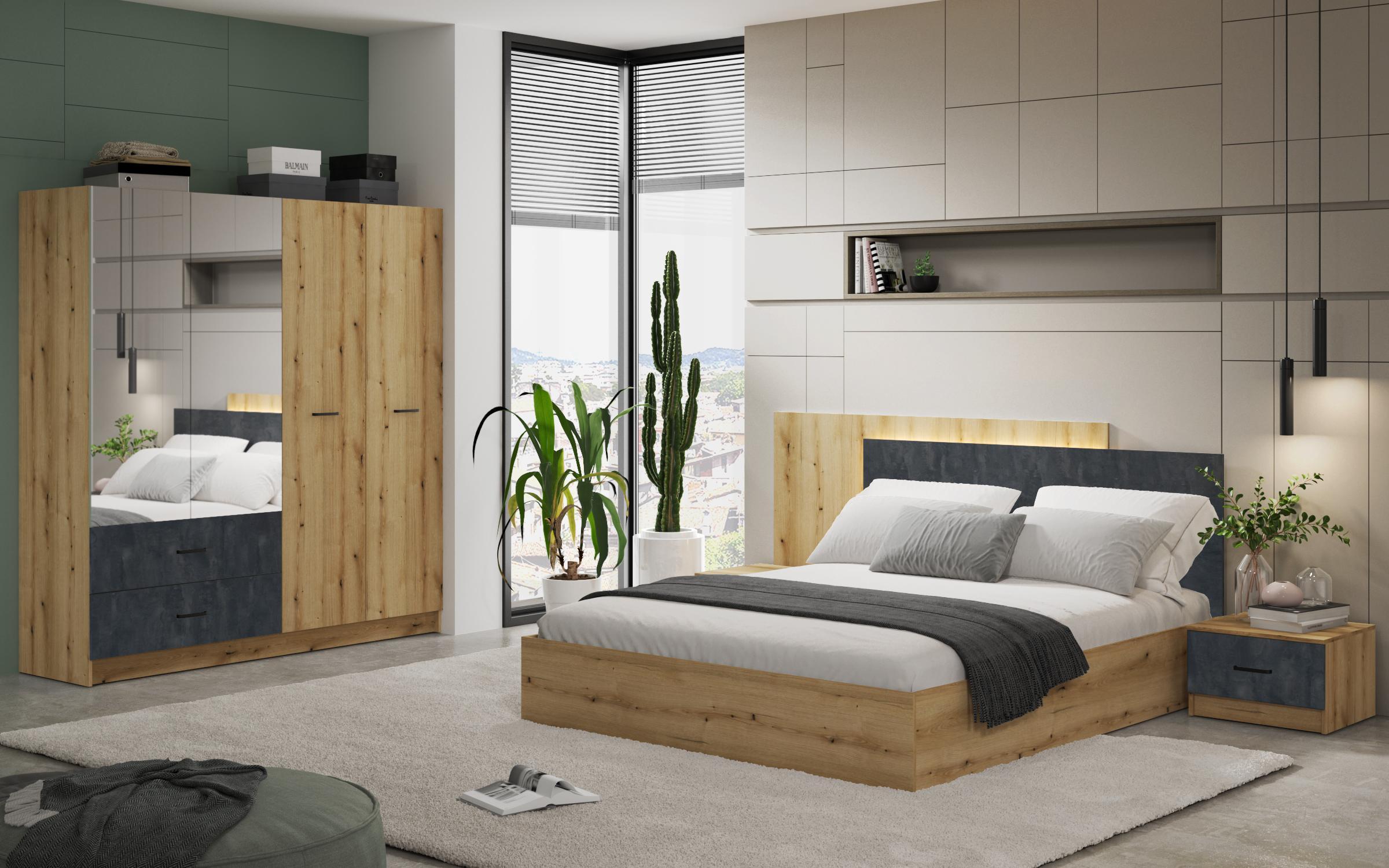 Dulap cu patru usi Morato, stejar evoc + Magma  3