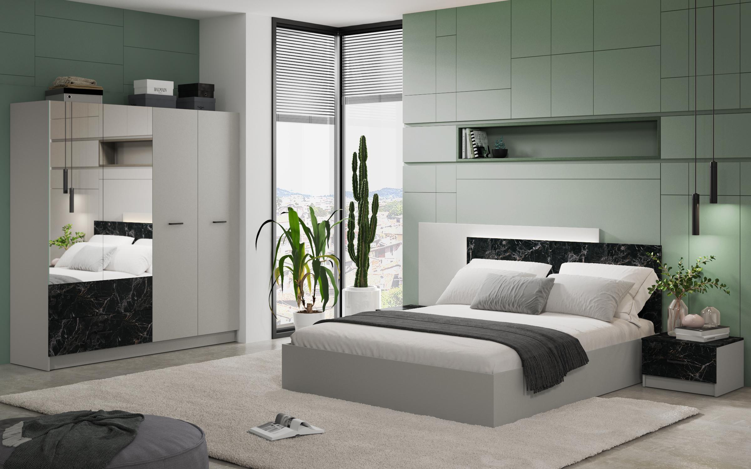 Set dormitor + saltea 160/200 + iluminare LED Morato, Marmura Tunis + chinchilla gri  1