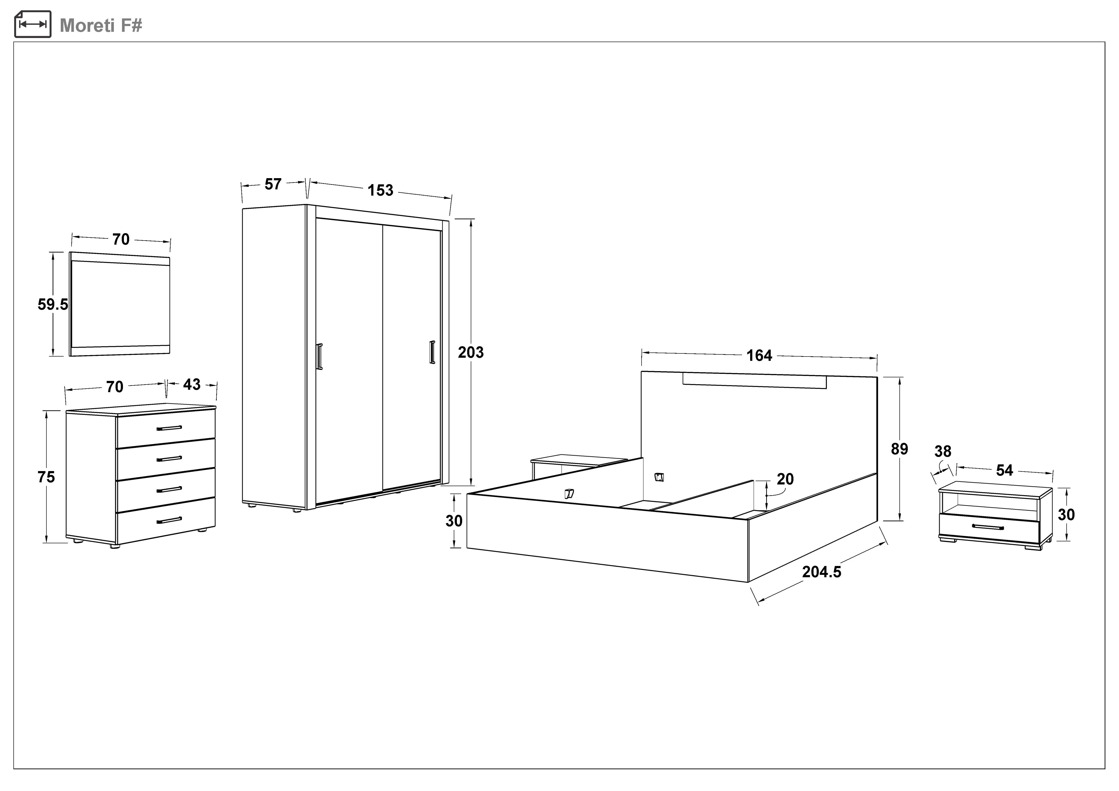 Set dormitor 160/200 Moreti, antracit mat + stejar scandinav deschis  2