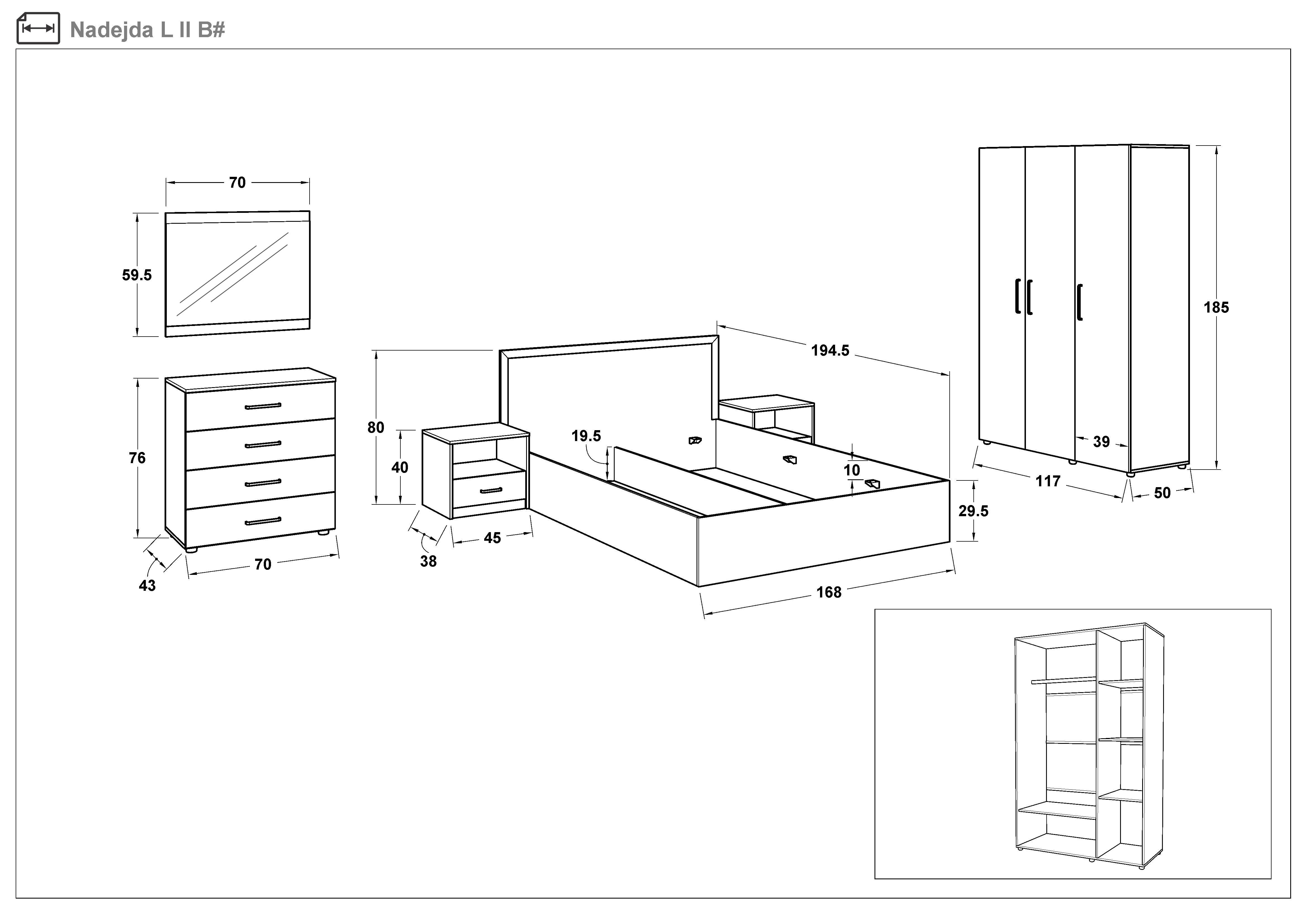 Set dormitor 164/190 Nadejda, wenge + stejar sonoma  2