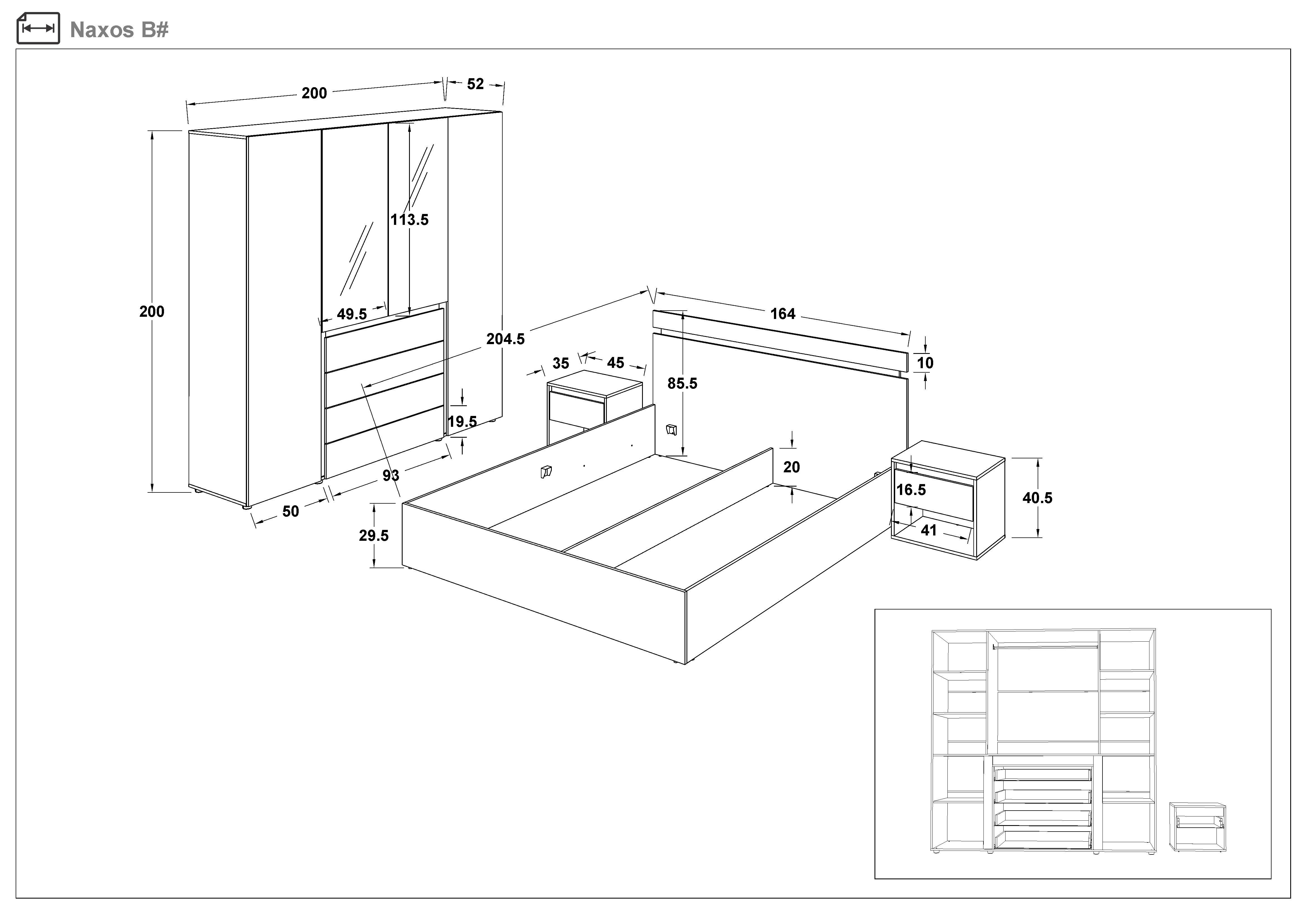Set dormitor 160/200 Naxos, stejar evoc + Magma  2