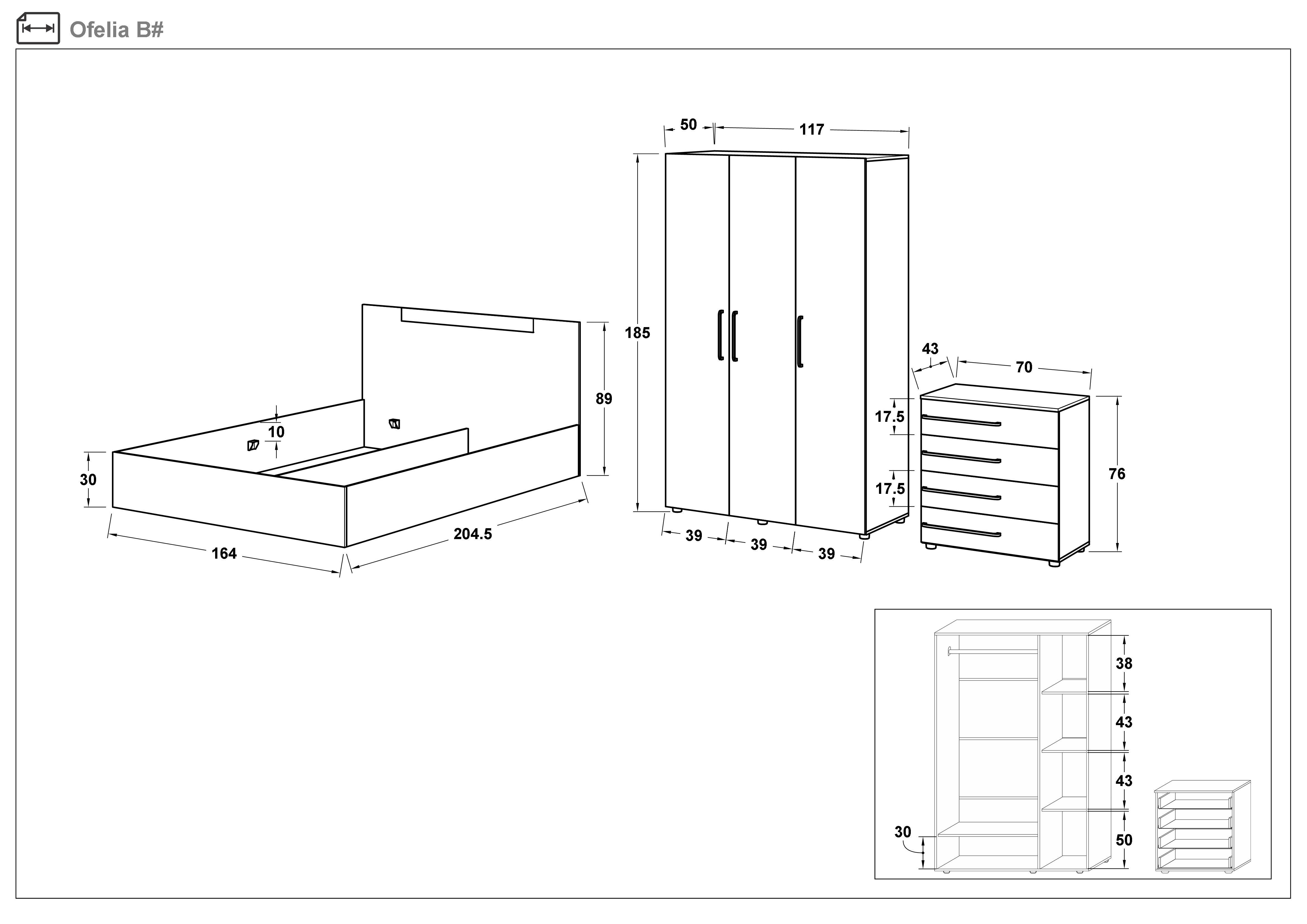 Set dormitor 160/200 Ofelia, stejar sonoma + alb lucios  2