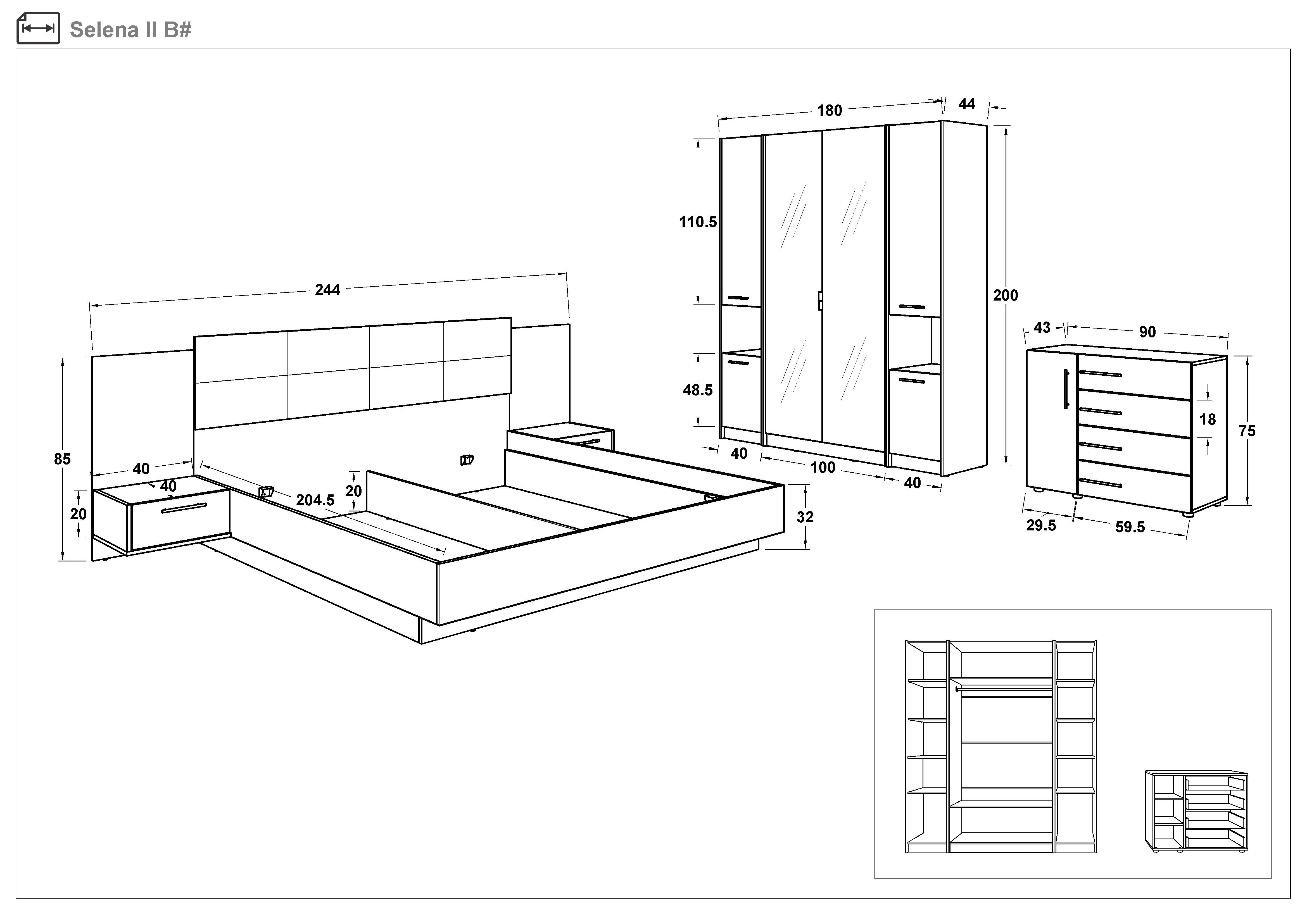 Спальный гарнитур 160/200 Селена + матрас, дуб колониальный + шелк  2