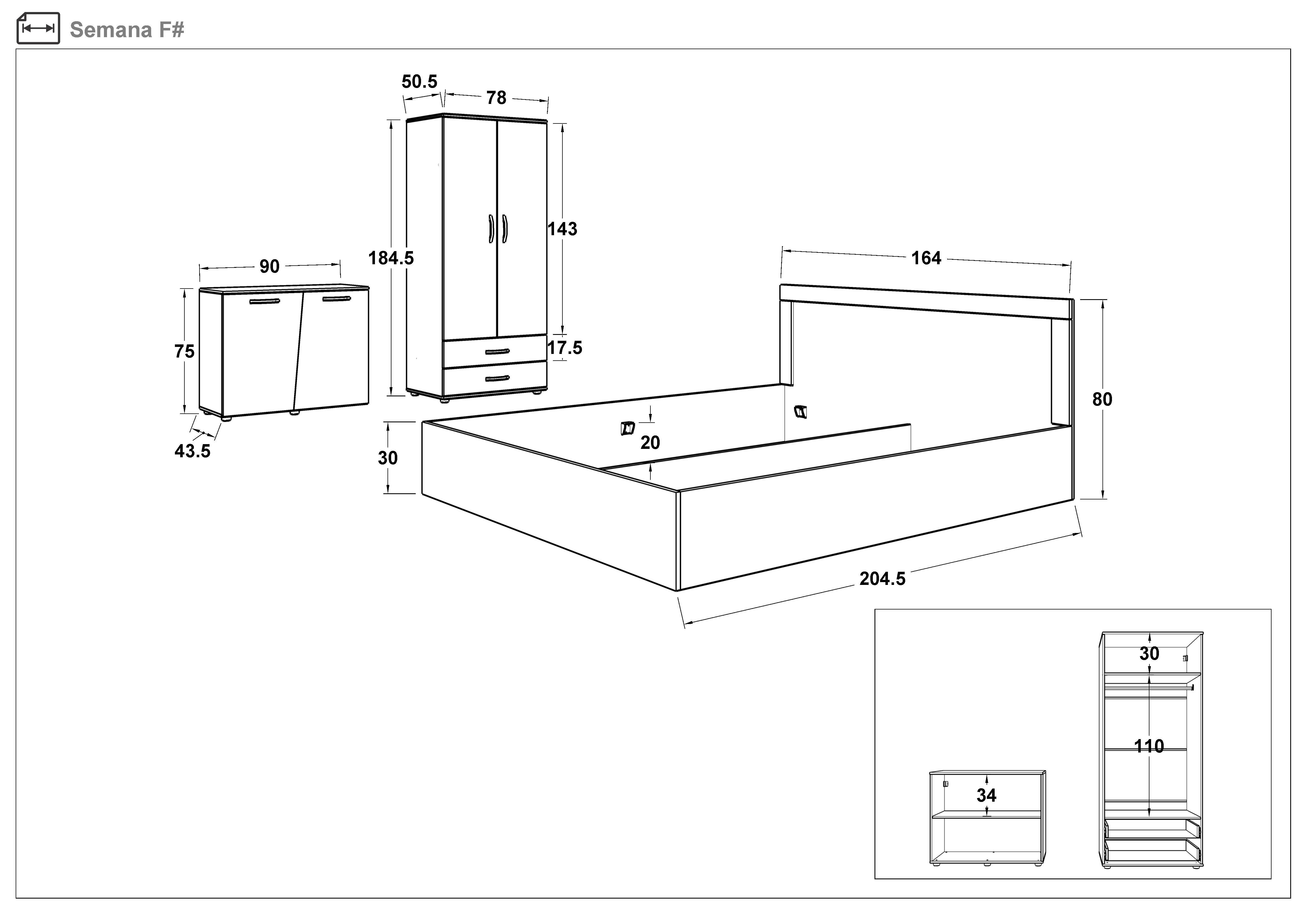 Set dormitor 160/200 Semana + saltea, Magma + cadiz  2
