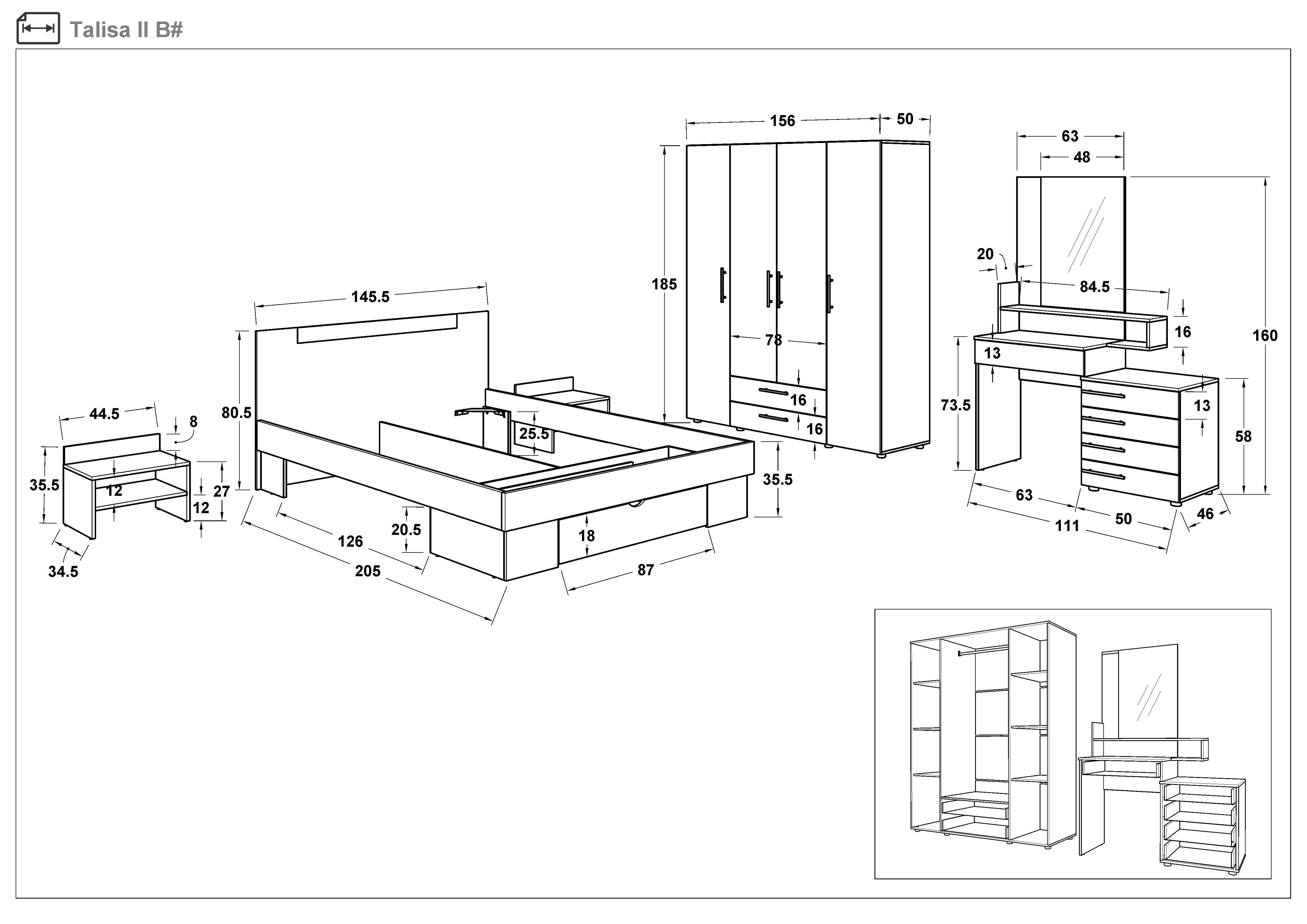 Спальный гарнитур под матрас 140/200 Талиса,   2