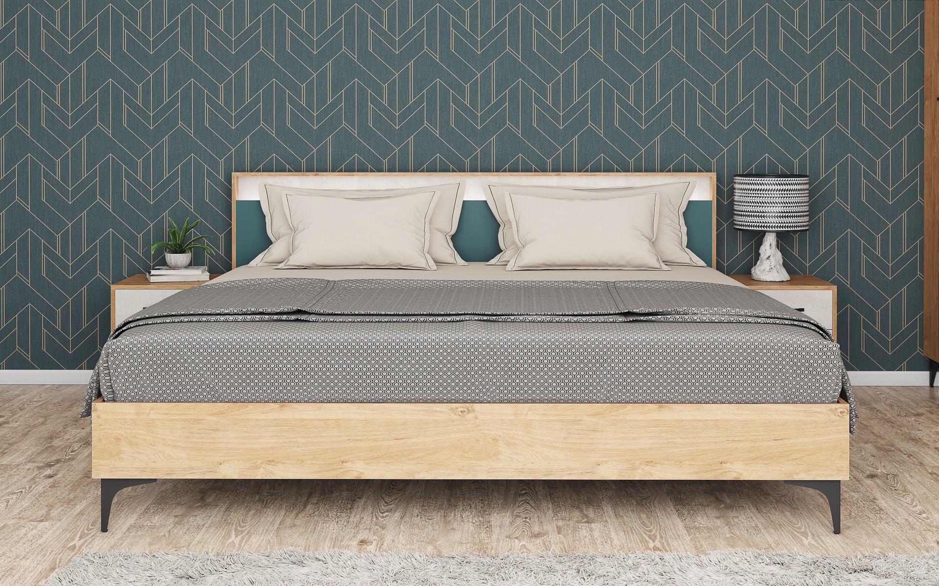 Set dormitor Teria pentru saltea 160/200, stejar auriu + petrol + Silk  3