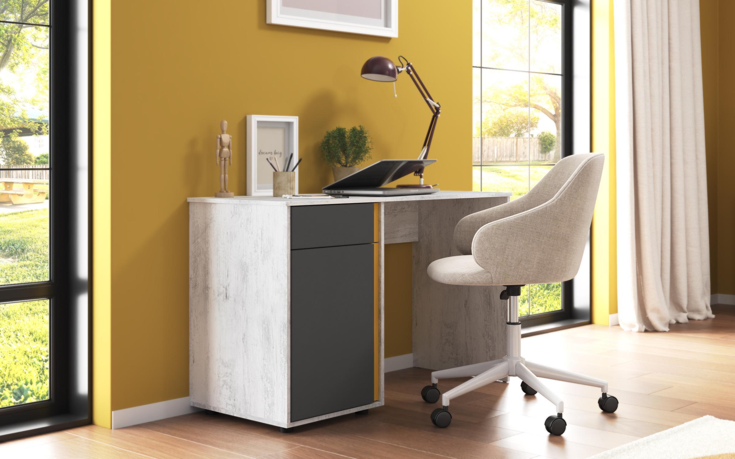 Set dormitor 90/200 Tomi + saltea, stejar antic + antracit mat + galben  6