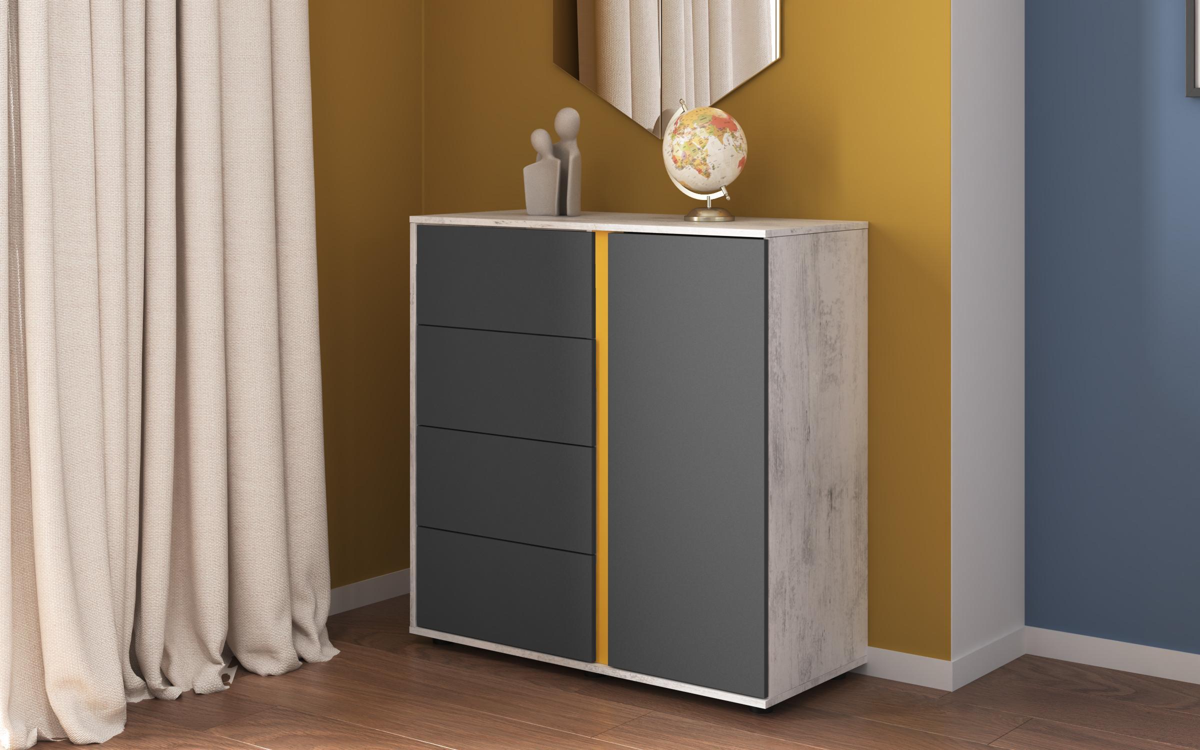 Set dormitor 90/200 Tomi + saltea, stejar antic + antracit mat + galben  5