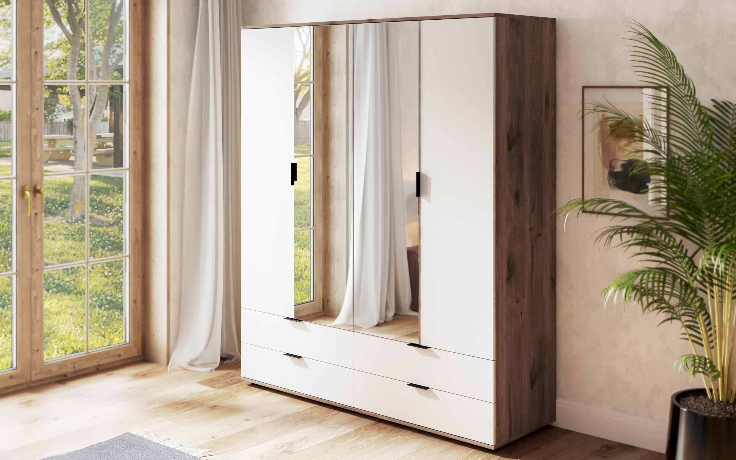 Set dormitor Toronto pentru saltea 160/200, stejar scandinav inchis + alb mat  3