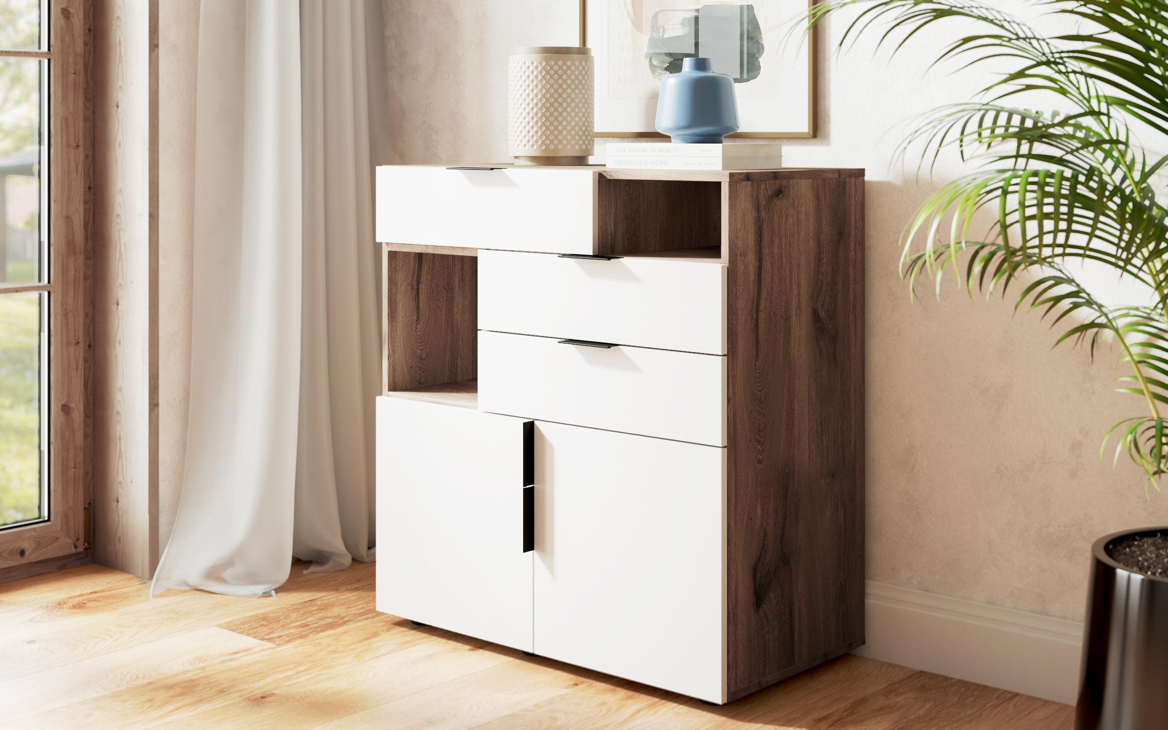 Set dormitor Toronto pentru saltea 160/200, stejar scandinav inchis + alb mat  5