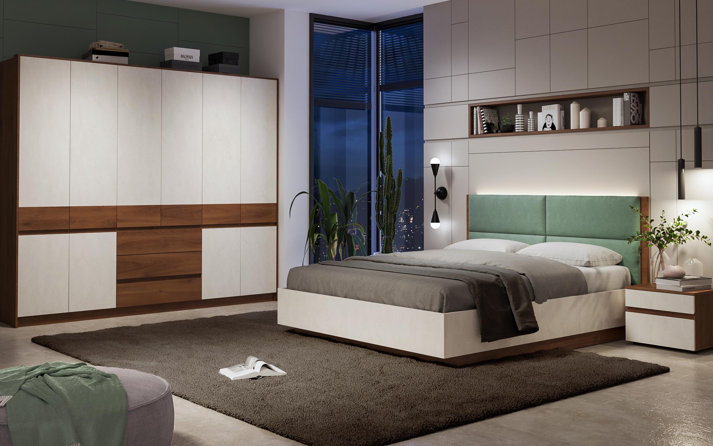 Set dormitor Valenti pentru saltea 160/200 + LED, Coniac + Silk  5