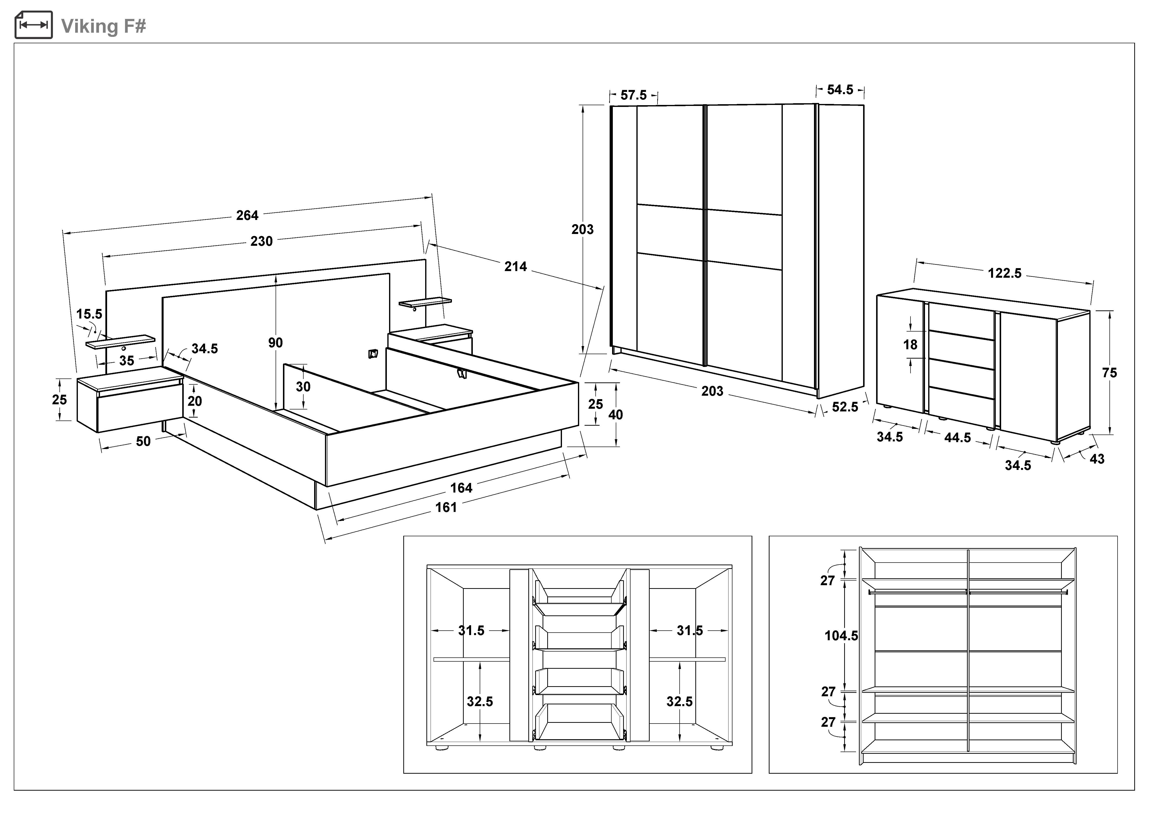 Set dormitor 160/200 + LED Viking, marmura Tunis + stejar scandinav inchis  2