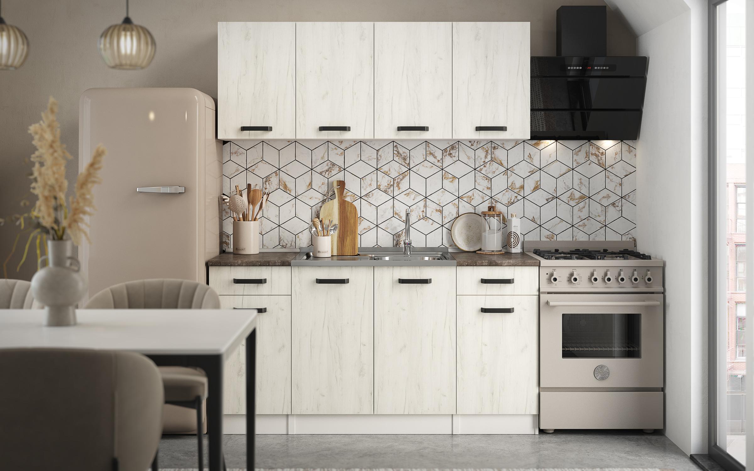 Bucatarie Latris, alb + stejar craft alb  2