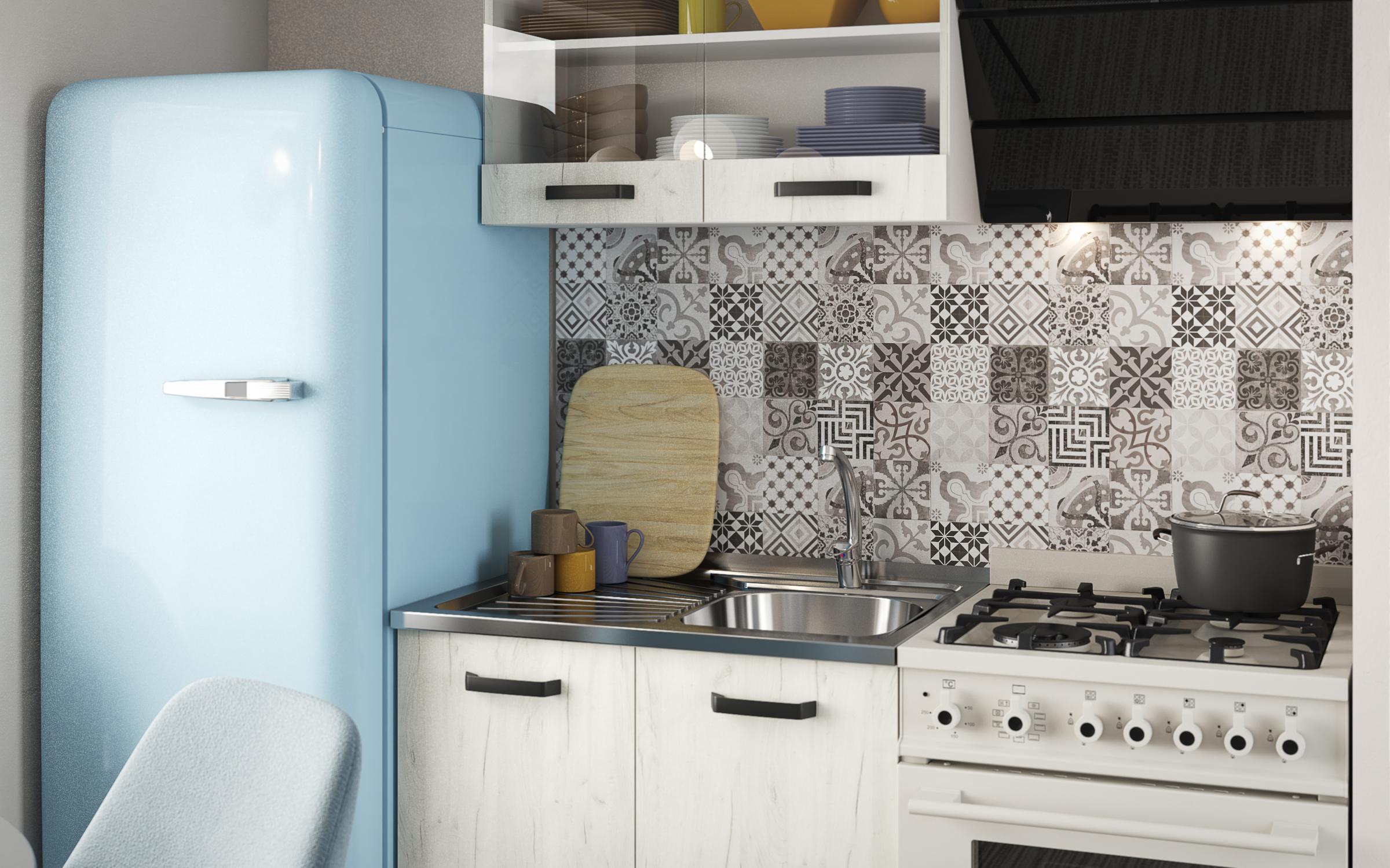 Bucatarie Latris, alb + stejar craft alb  3