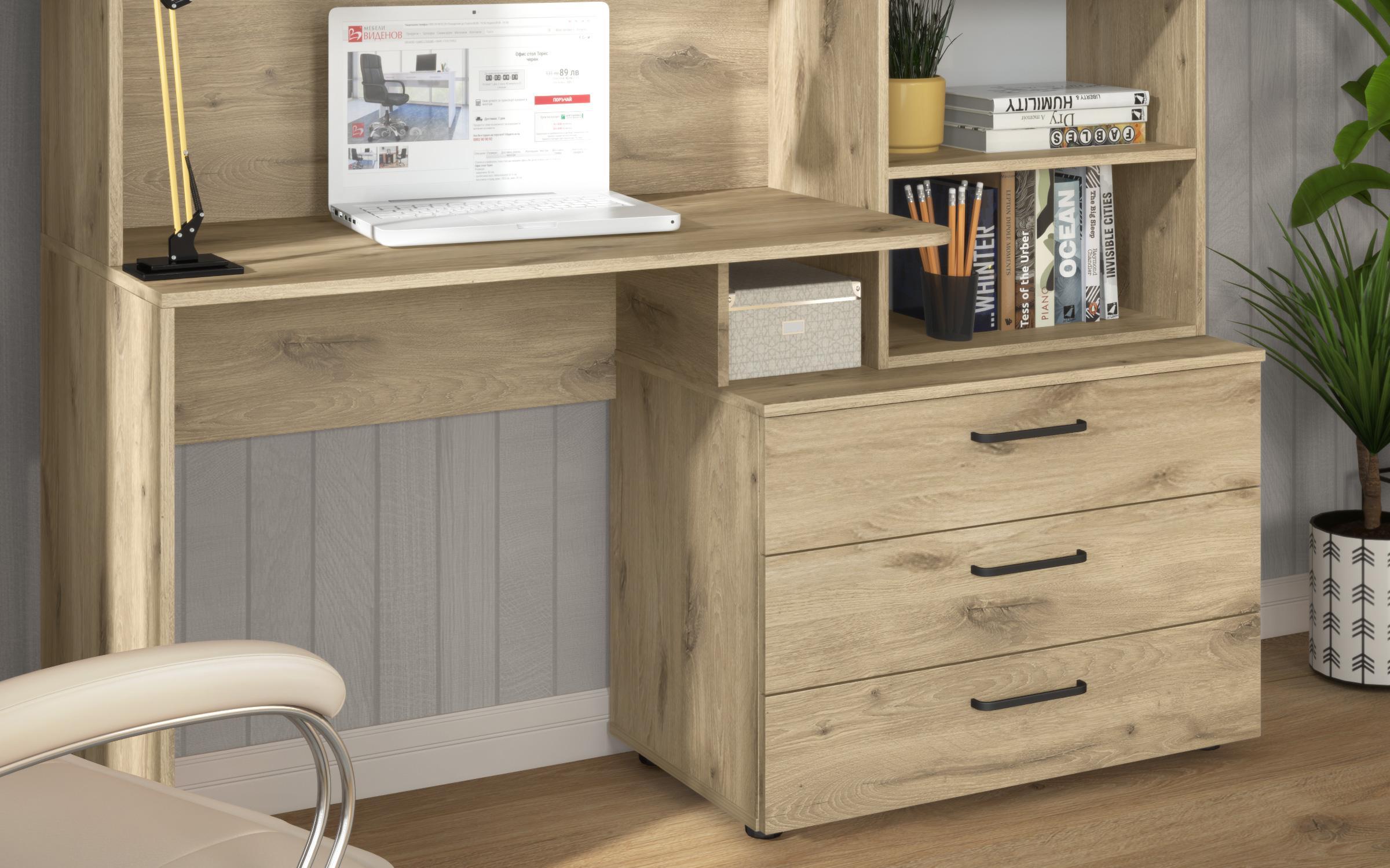 Biblioteca + birou Diel, stejar scandinav deschis  3
