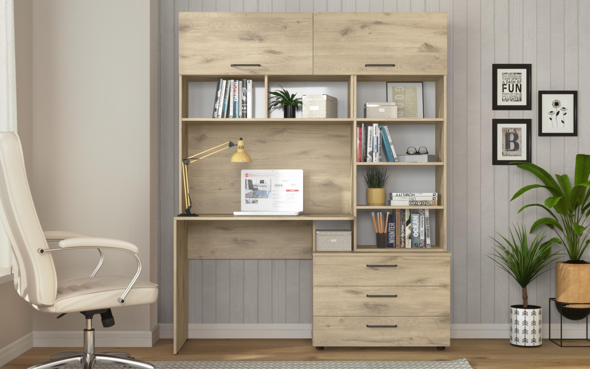 Biblioteca + birou Diel, stejar scandinav deschis  2