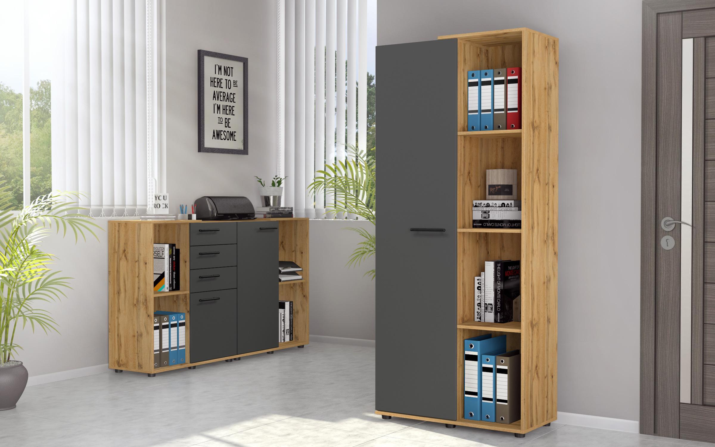 Biblioteca de birou Ivel H1, stejar votan + antracit  1