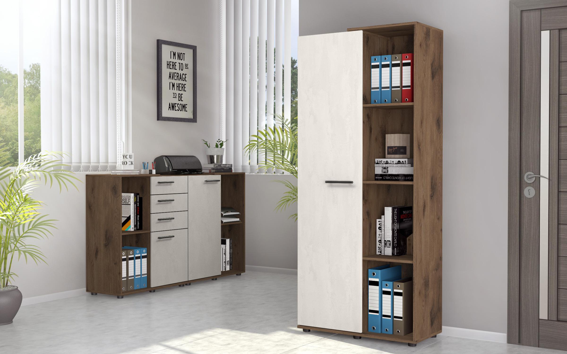 Biblioteca de birou Ivel H1, stejar scandinav inchis + silk  1