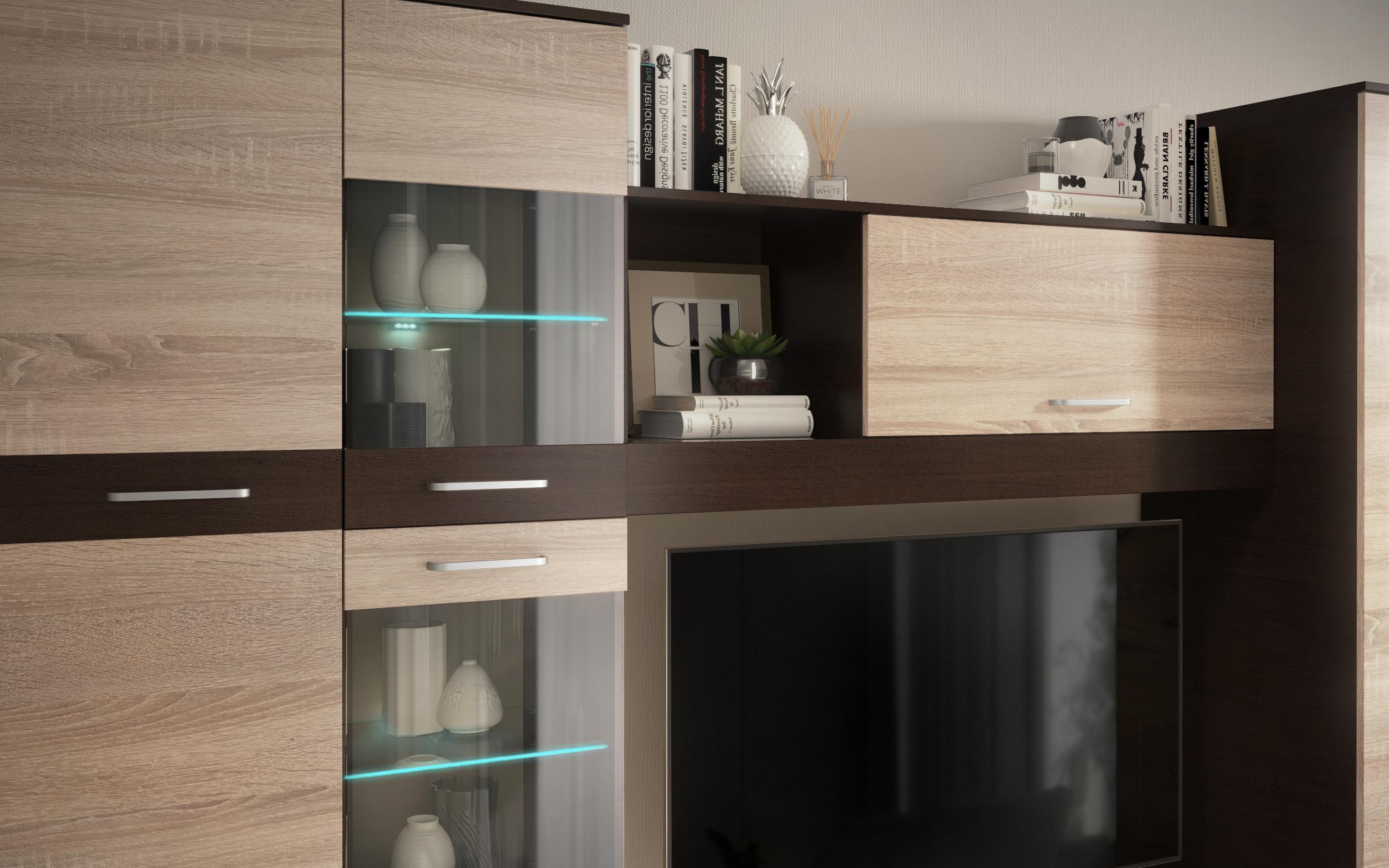 Стенка Капри с LED-подсветкой, венге + дуб сонома  4