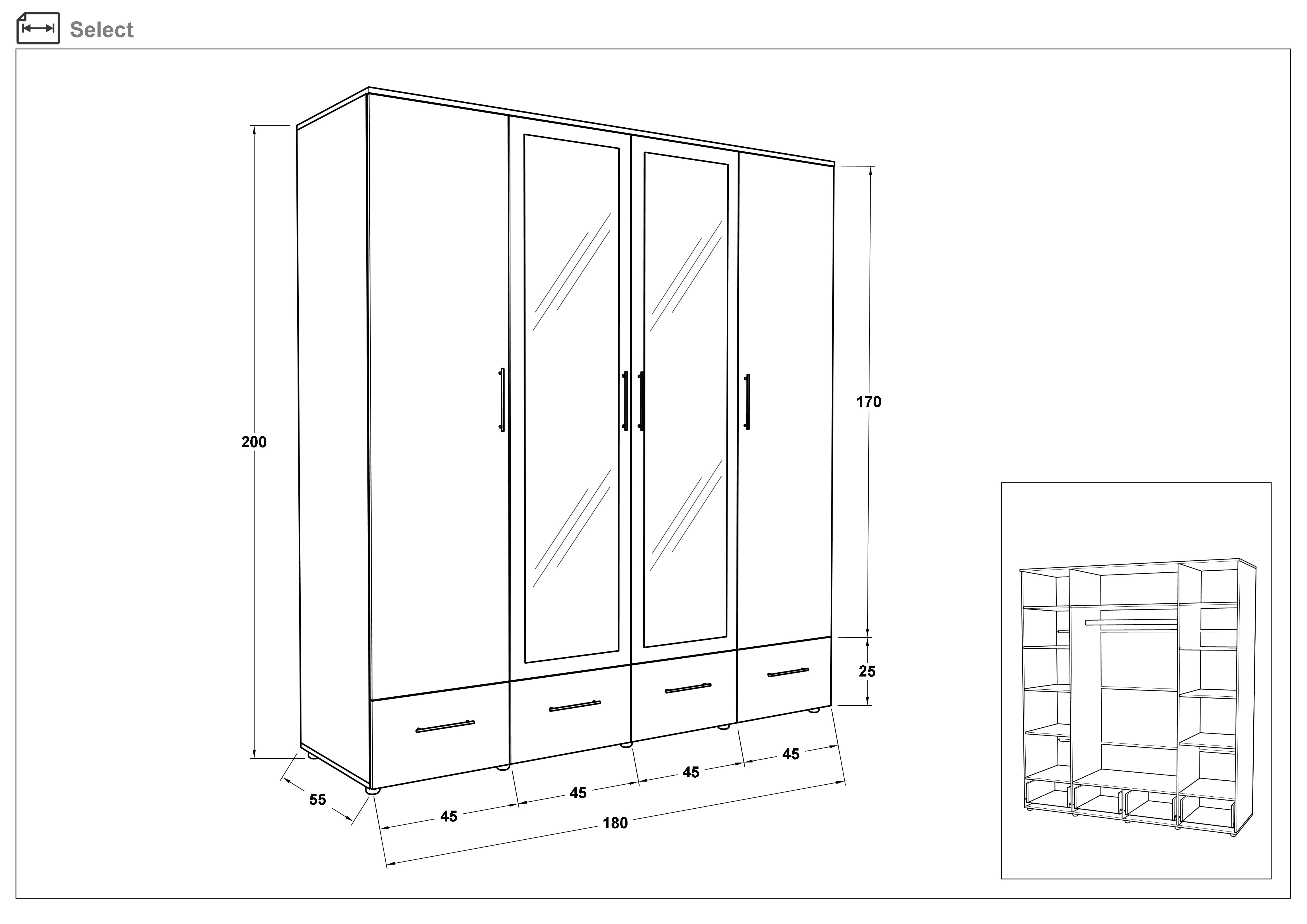 Dulap cu patru usi Select, stejar wotan  2